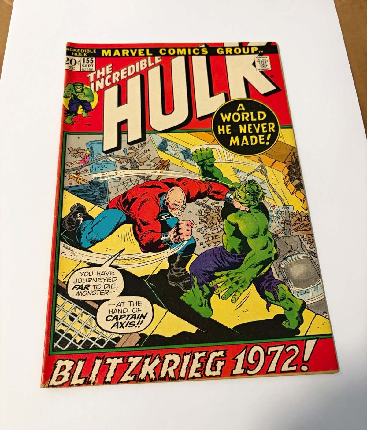 Marvel The Incredible Hulk #155 (Sept 1972) Hulk/Captain Axis Blitzkrieg 1972