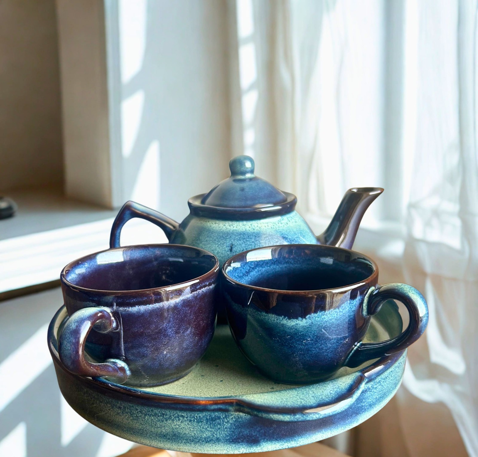 Handcrafted Ceramic Tea Set with Tray – Glazed Stoneware Teapot Set