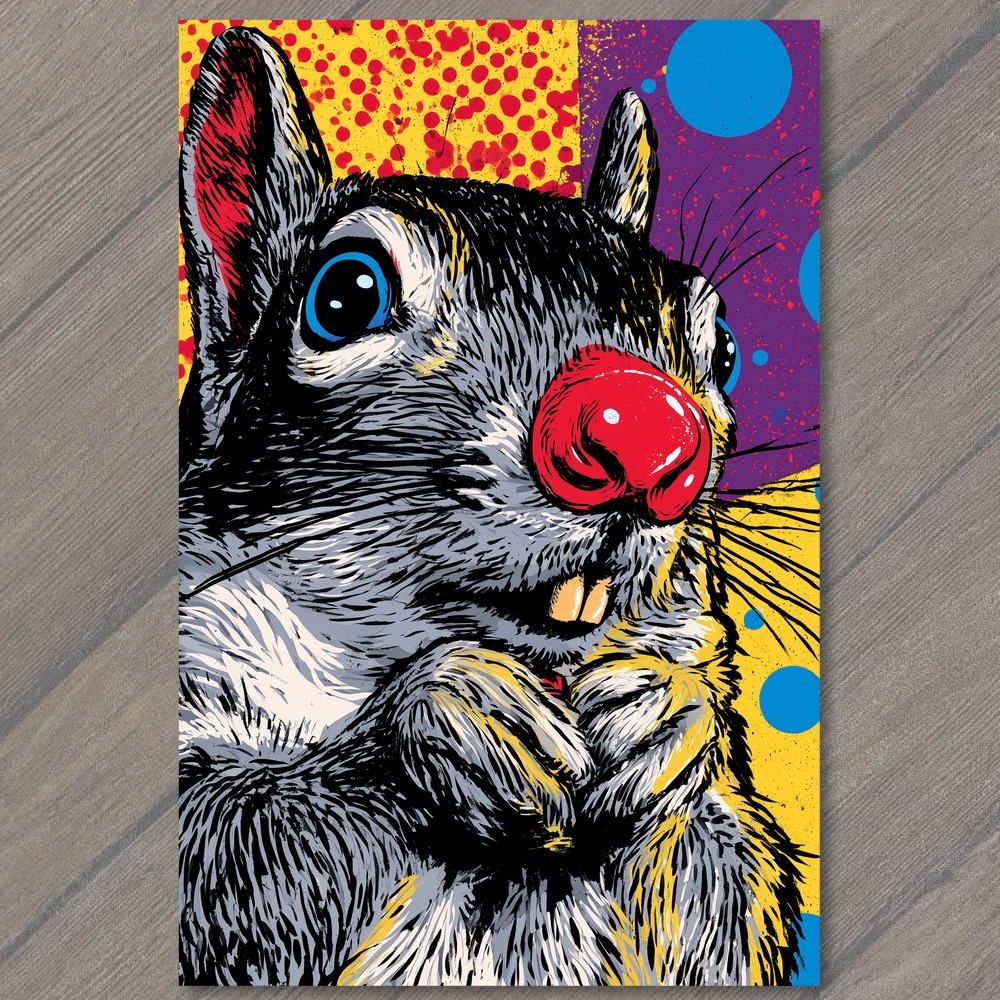 POSTCARD Cartoon Rodent Big Red Nose Blue Eyes Colorful Pop Surreal Fantasy