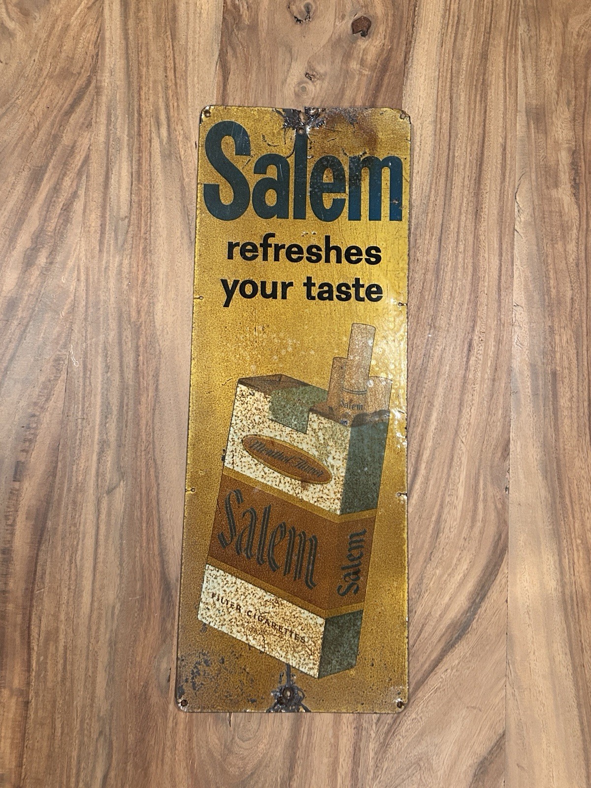 Vtg Salem Cigarettes Tin Litho Advertising Sign Refreshes Your Taste Tobacco