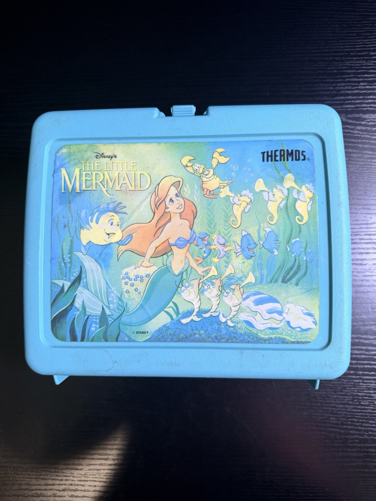 Vintage Disney Little Mermaid Thermos Lunch Box Ariel Flounder Blue No Thermos