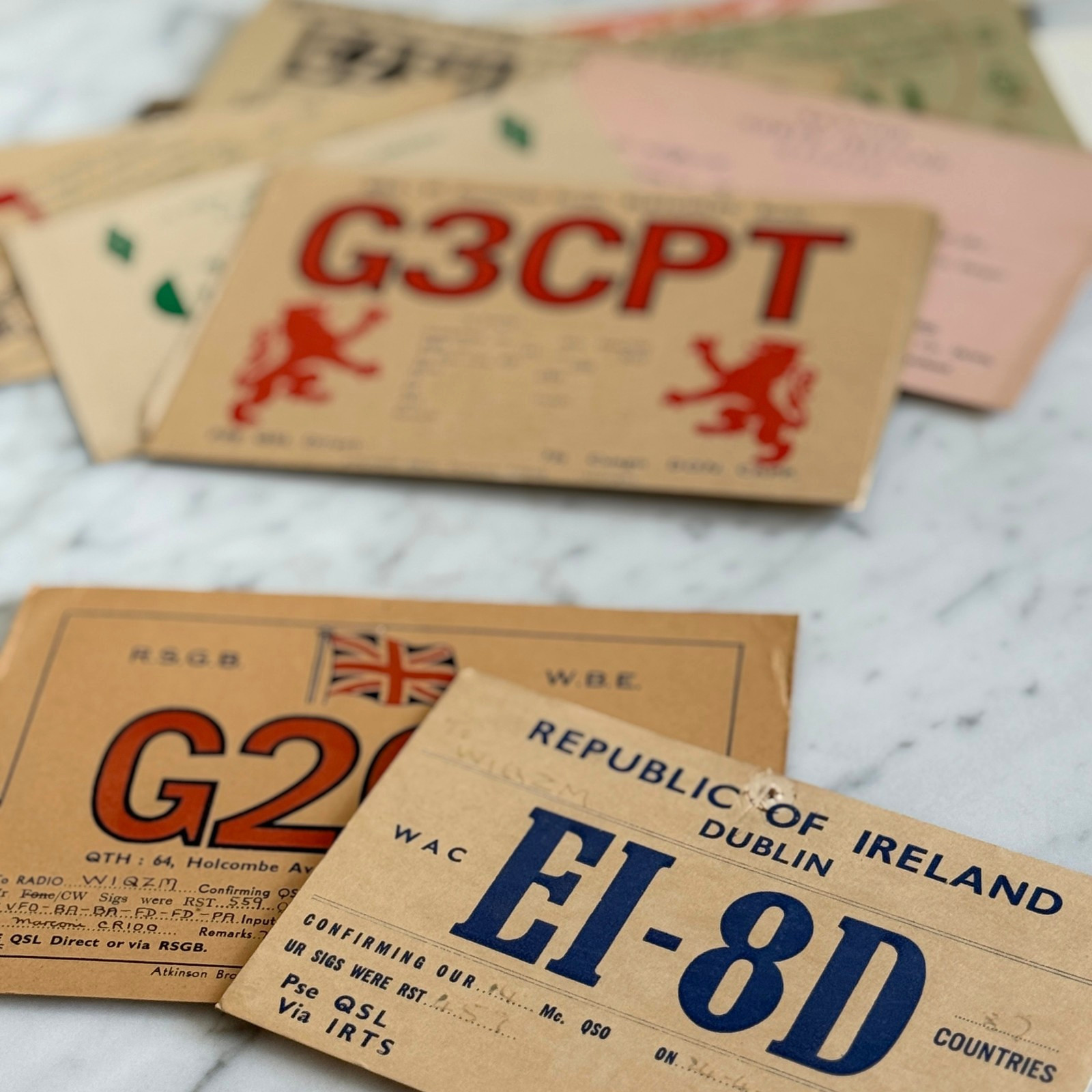 Mid Century UK Ireland QSL Radio Cards – England DX Postal Graphic - Union Jack