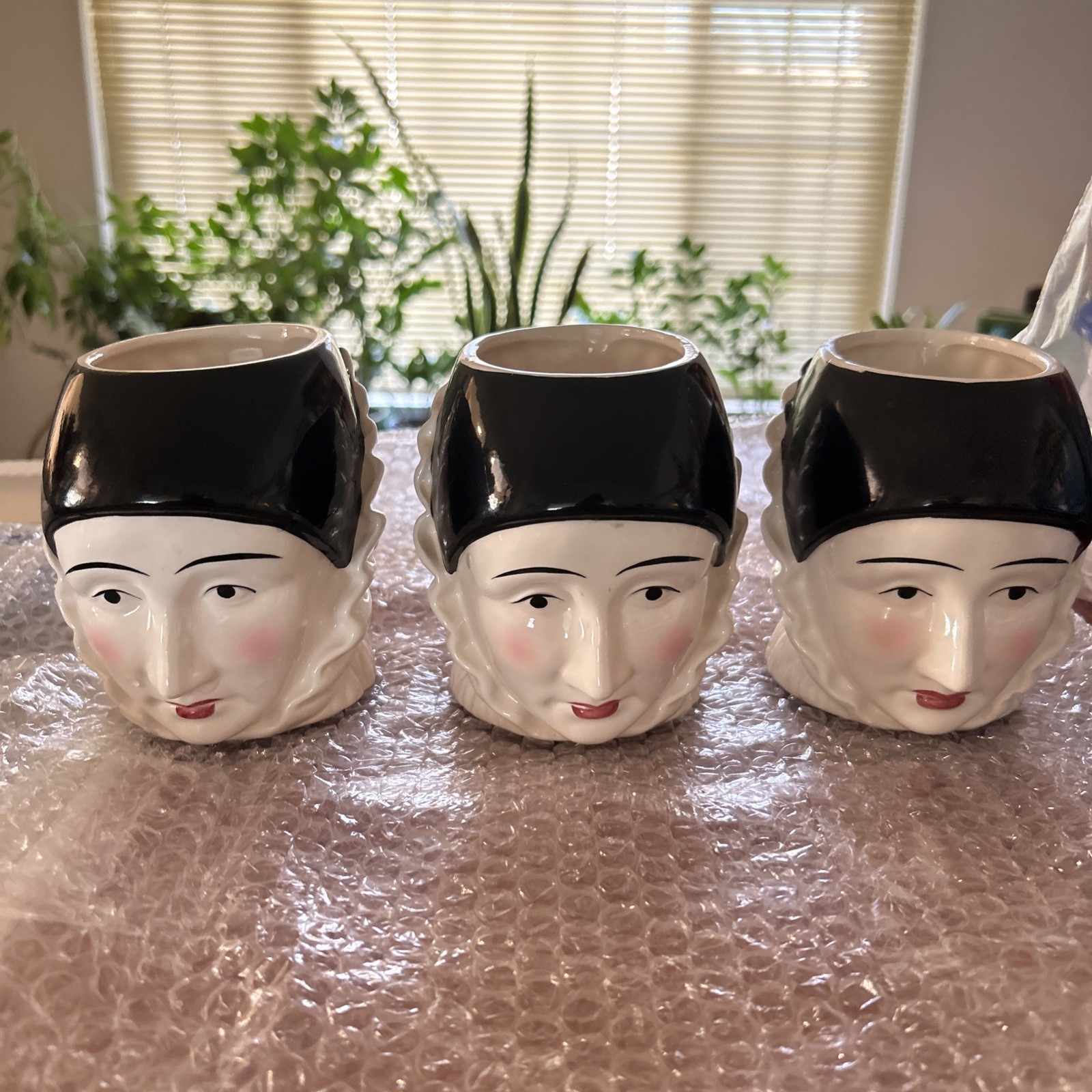 3x Vintage Taste Setter Sigma Pierrot Ceramic Mime Clown Cup Mug Black & White