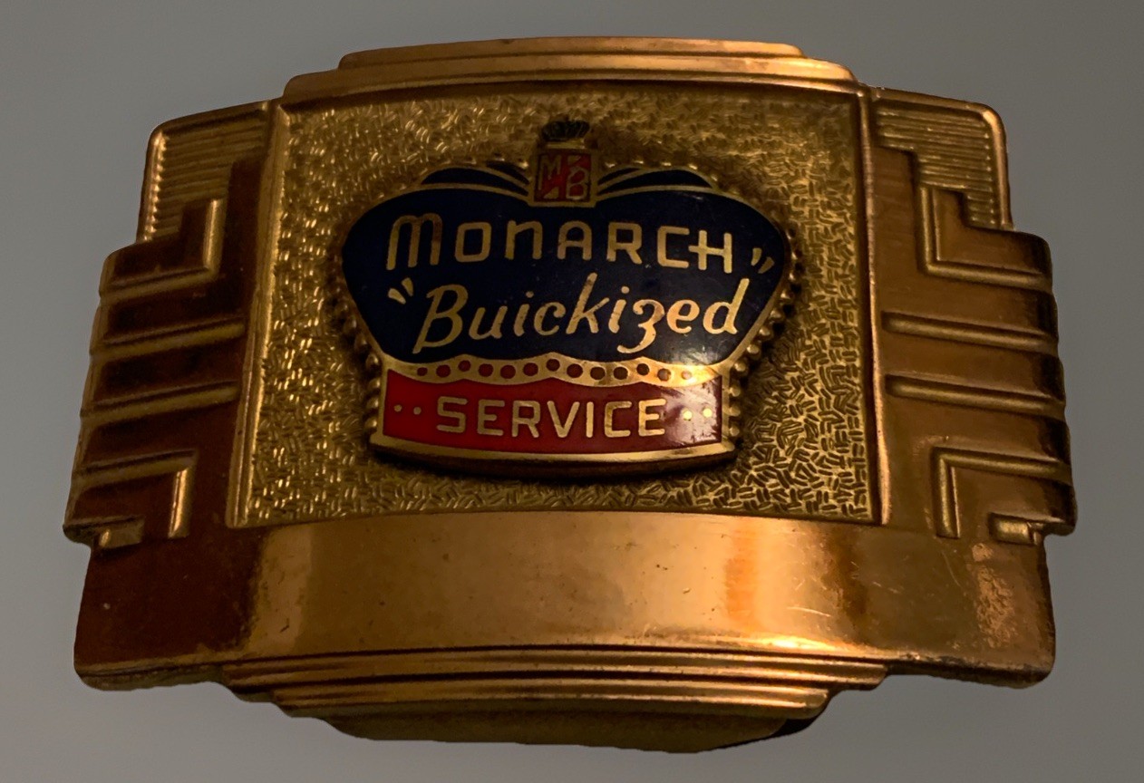 1940s Monarch Buickized Service Belt Buckle Giant Grip Art Deco Buick Pat. Pend