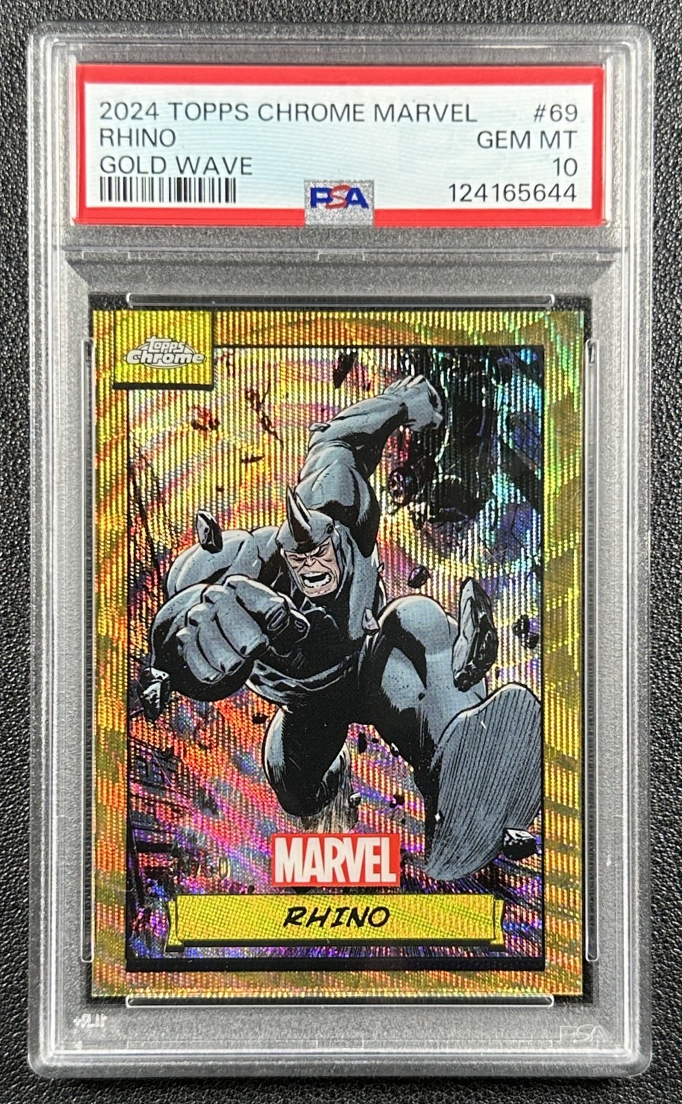 RHINO PSA 10 2024 TOPPS CHROME MARVEL #69 GOLD WAVE REFRACTOR 33/50