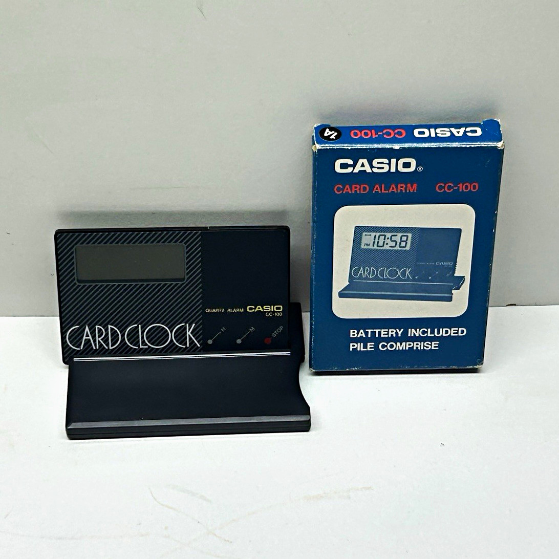 Casio CC-100 Card Alarm Clock Vintage w/ Box & Instructions - Needs Battery RARE Casio CC-100 Card Alarm Clock Vintage w/ Box & Instructions - Needs Battery RARE
