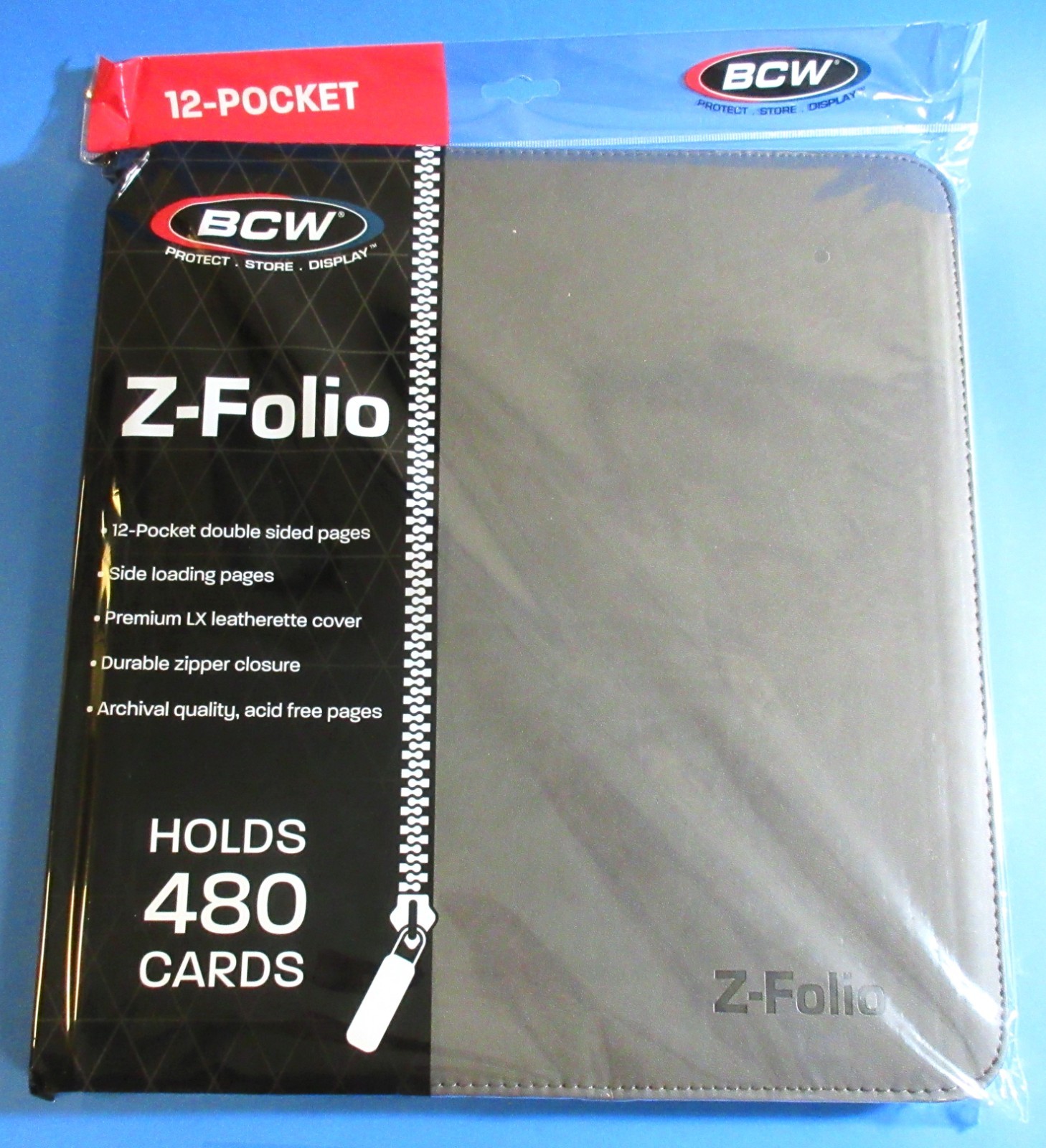 ZIPPER PORTFOLIO, GRAY GAMING Z-FOLIO 12-POCKET LX ALBUM, HOLDS 480 CARDS