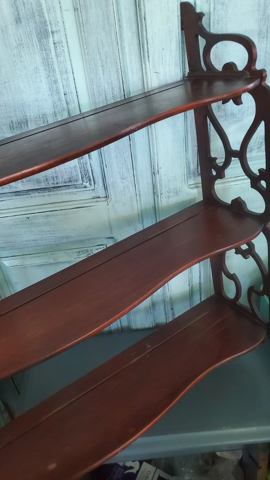 Antique Art Deco 1920-30s Handcrafted Wood Wall Shelf 3 tiers Ornate Extrem Rare