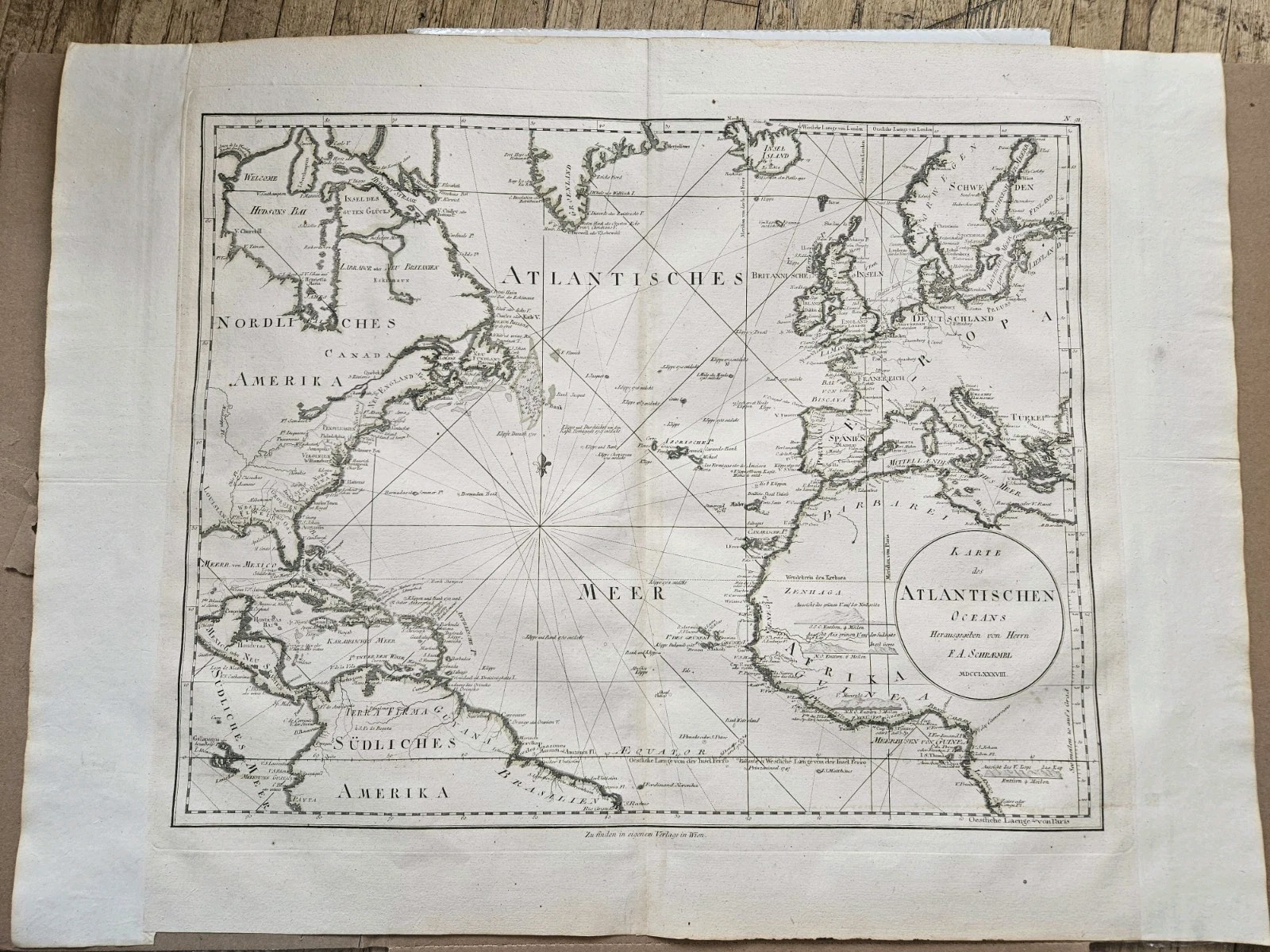 1788 F.A. Schraembl Antique Map of the Atlantic Ocean – Americas, Europe, Africa