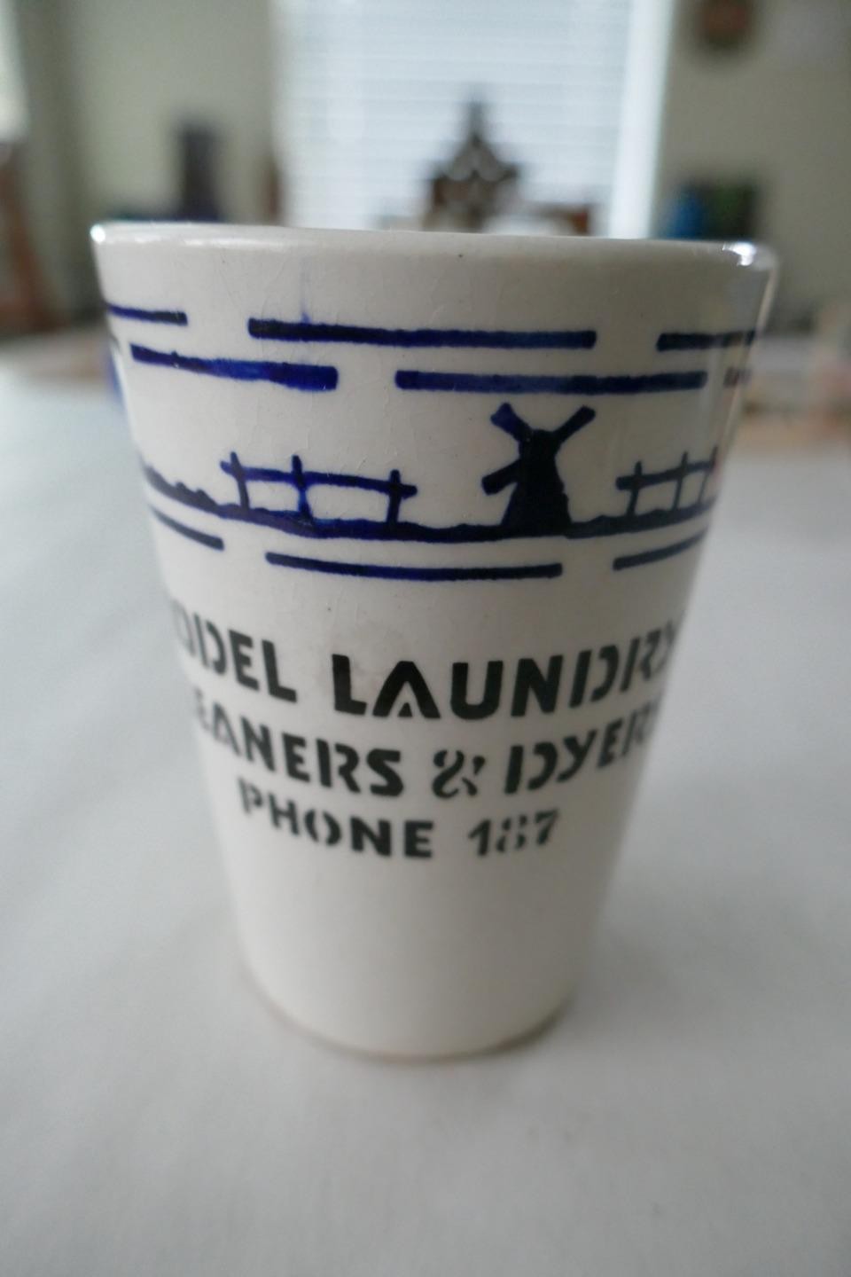 1920's Pottery Cup Model Laundry Cleaners Dyers Phone 187 Houston Texas TT Czech