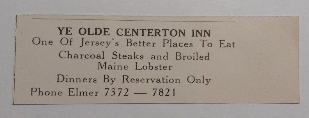 1948 Ye Olde Centerton Inn Advertisement Pittsgrove NJ 1948 Ye Olde Centerton Inn Advertisement Pittsgrove NJ