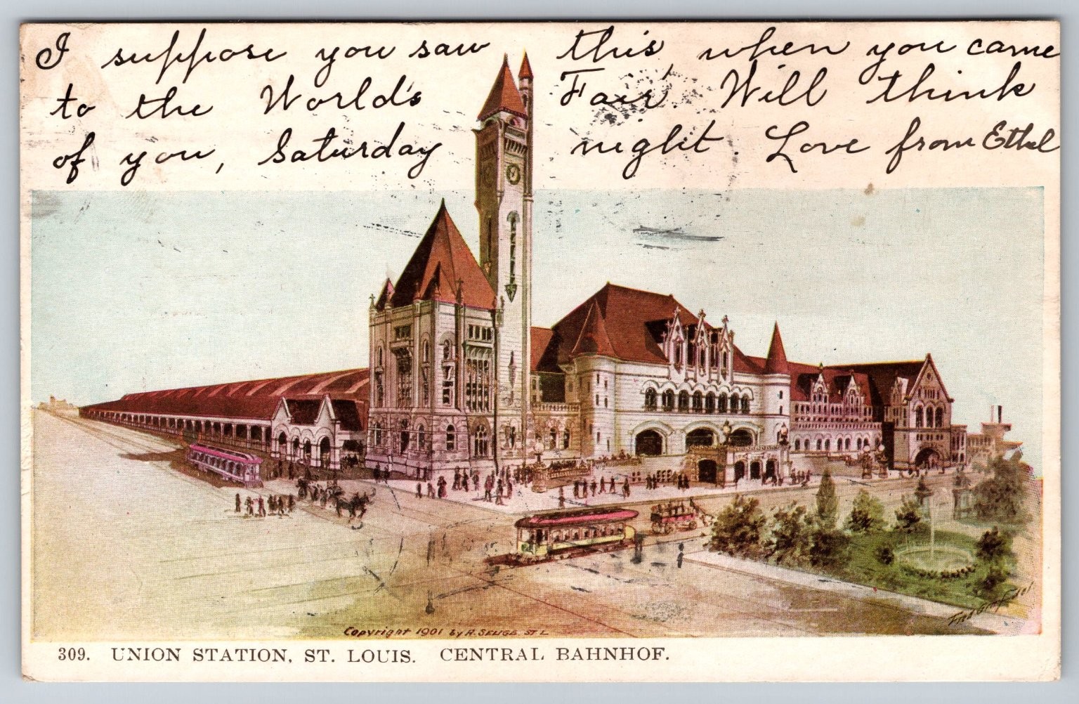 1906 St. Louis Union Station Postcard 1904 World\'s Fair H.R.R. Co. Litho