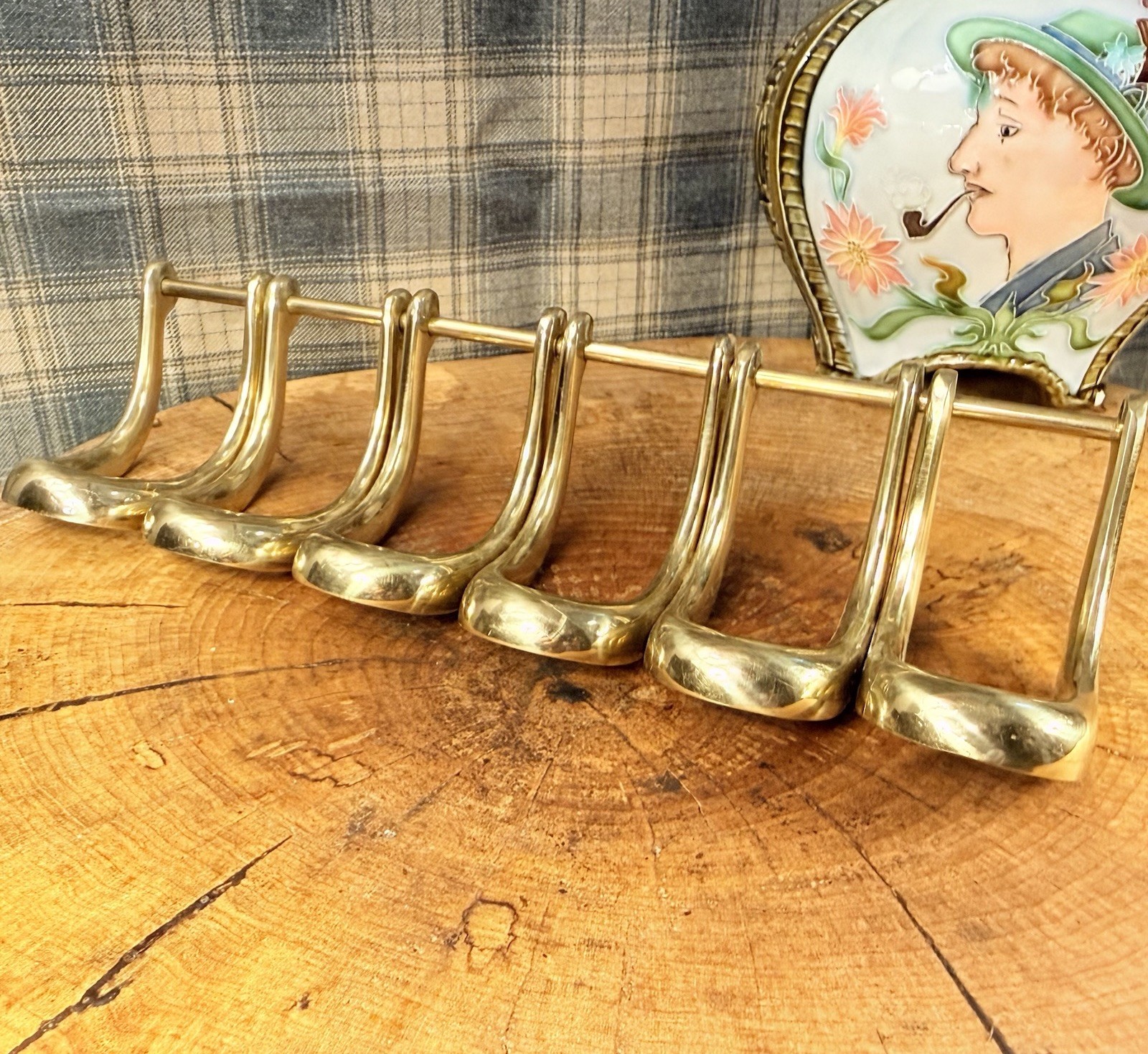 Vintage Carl Aubock Brass 6 Pipe Rack Rest Stand Marked Illums Bolighus Denmark