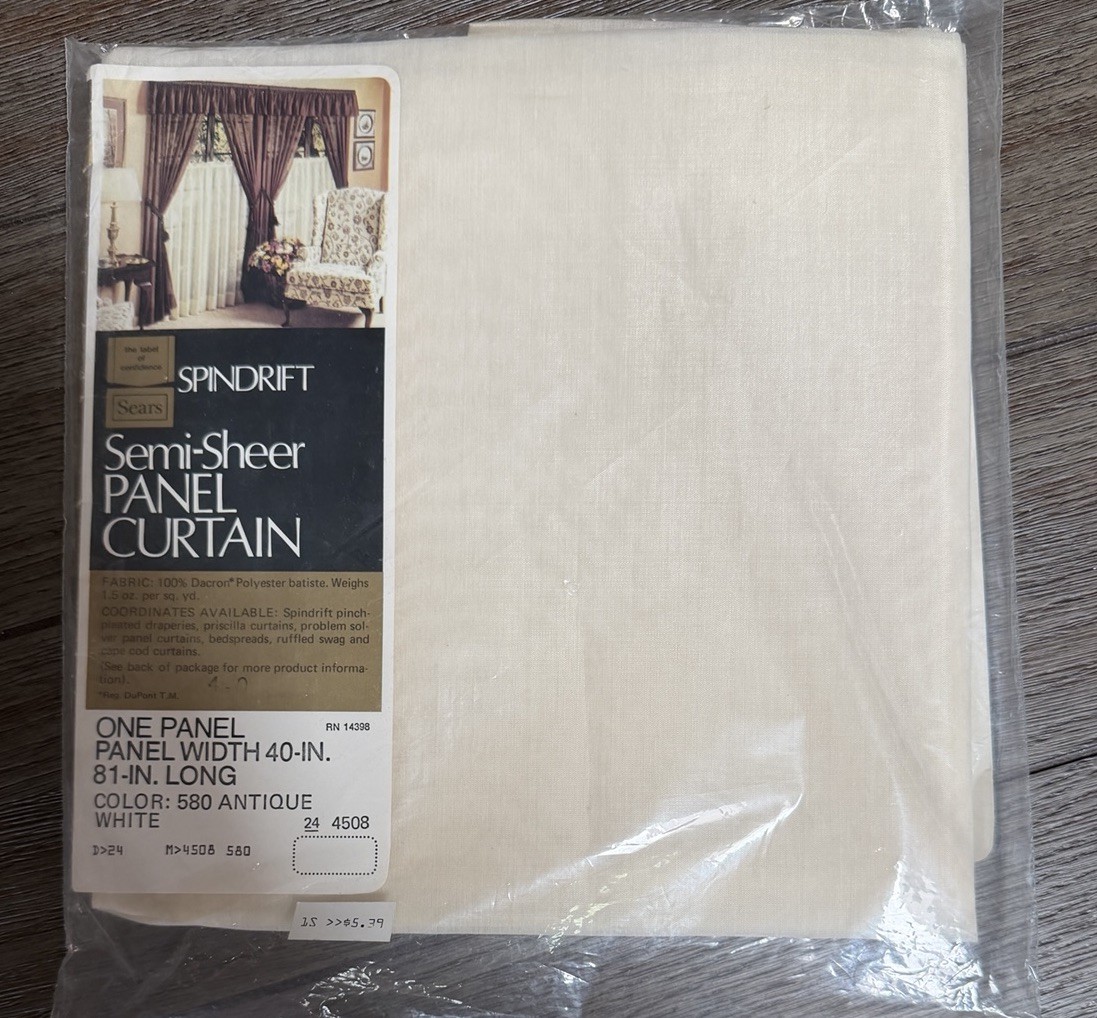 1 Vintage Sears Spindrift Semi-Sheer Panel Antique White 580 (beige) 40Wx81L
