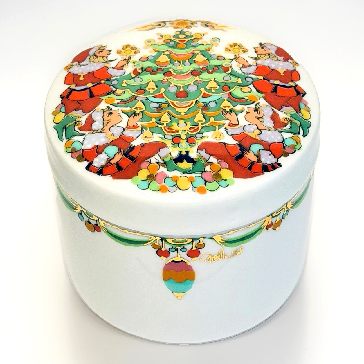 Bjorn Wiinblad Rosenthal Christmas Elves Round Trinket Box Bonbonniere