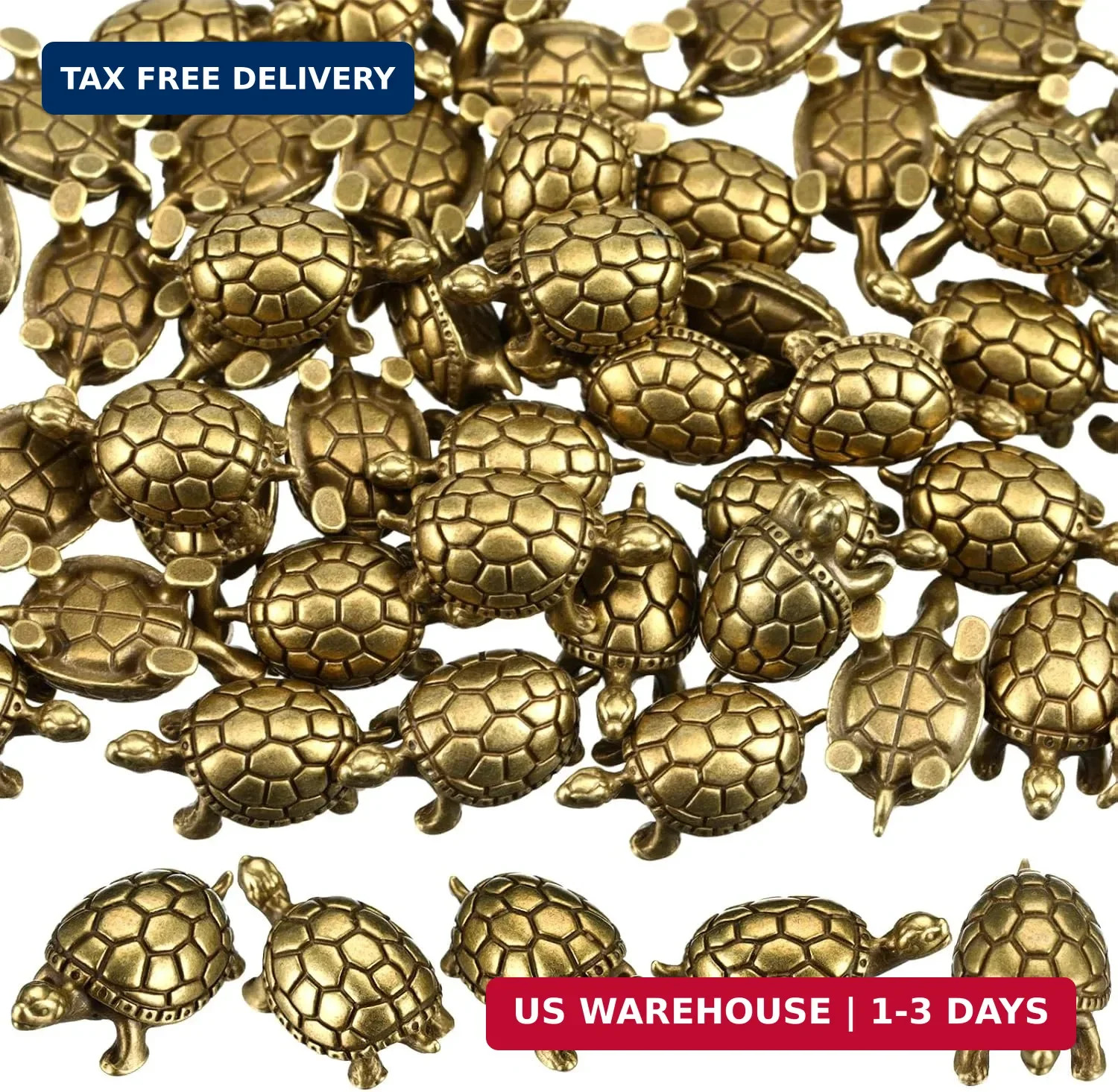 50 Pcs Small Turtles, Mini Brass Figurines, Small Metal Tortoise