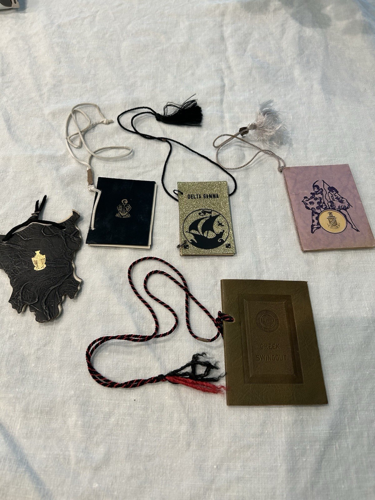 Vtg 20/30’s LEATHER, Parchment, DANCE CARDS COLLEGE Prom   Lot Of 5