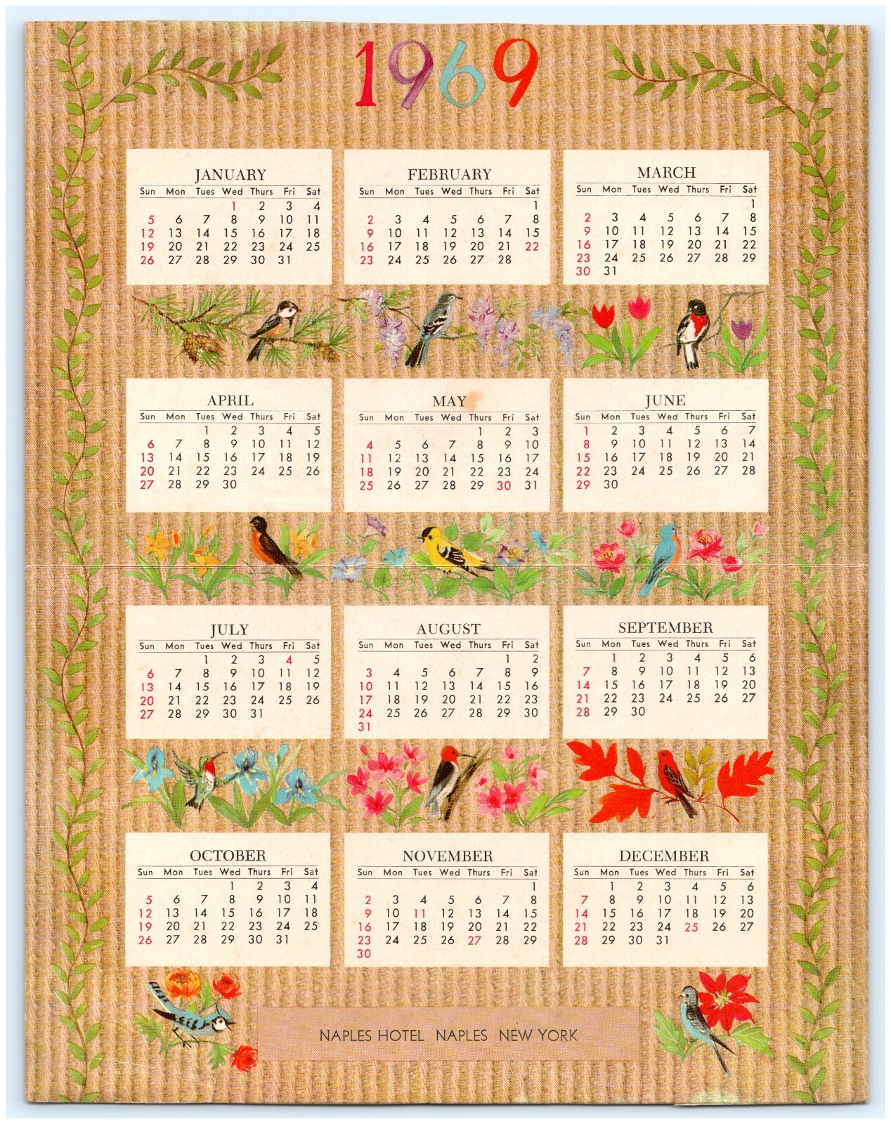 1969 Naples Hotel New York Calendar Christmas Card