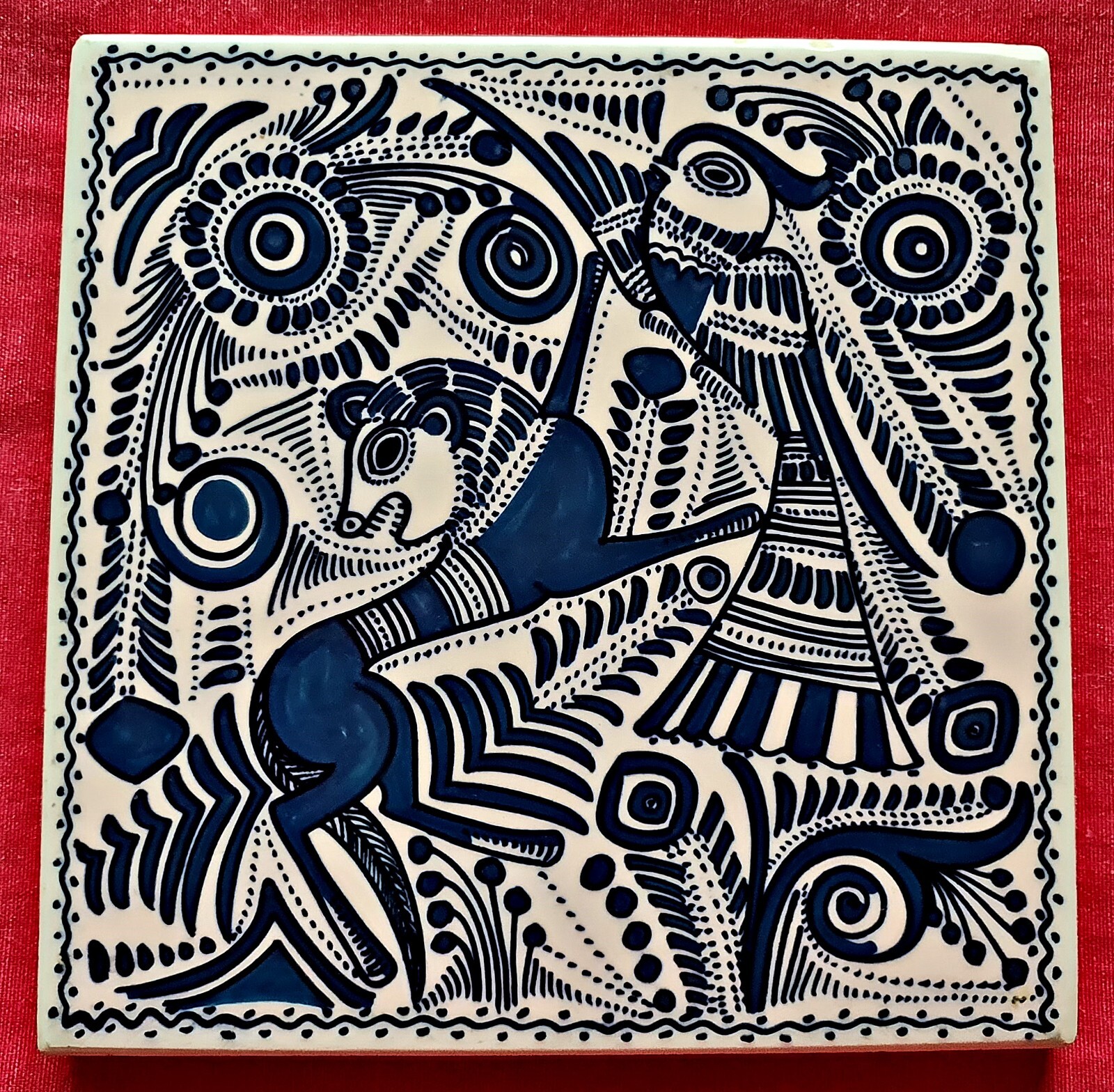 VINTAGE AUTHENTIC MEXICO FELIX TISSOT TAXCO ETHNIC FOLK ART CERAMIC POTTERY TILE VINTAGE AUTHENTIC MEXICO FELIX TISSOT TAXCO ETHNIC FOLK ART CERAMIC POTTERY TILE