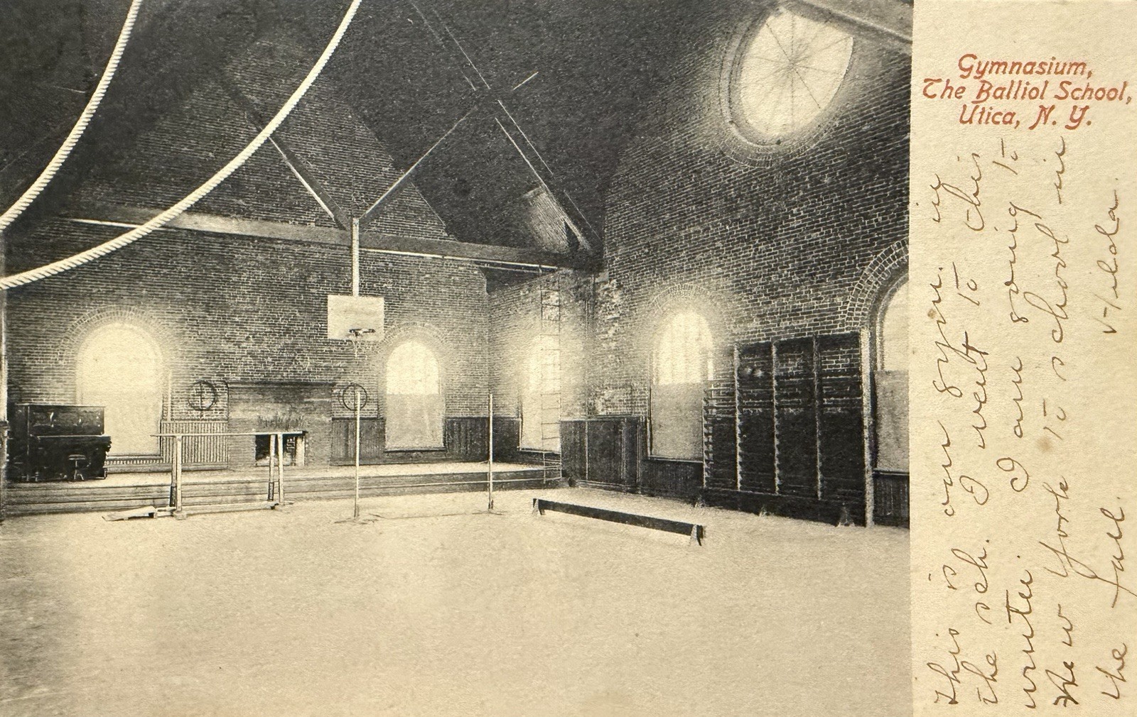 Interior Gymnasium The Balliol School Utica NY 1908 New York Postcard basketball