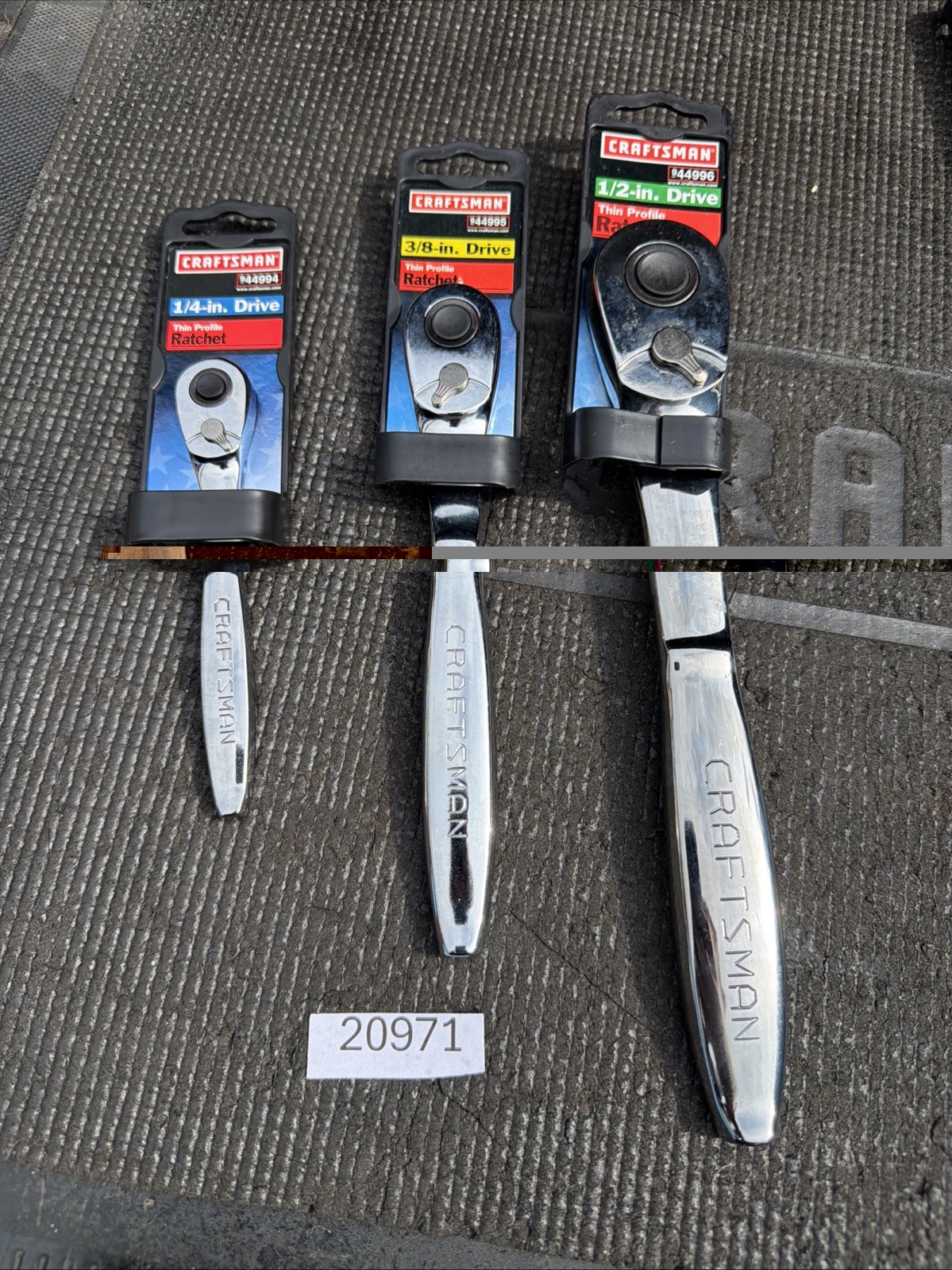 3pc Sears Craftsman USA Thin Profile Ratchet Set Nos 1/2” 3/8” 1/4” 44992