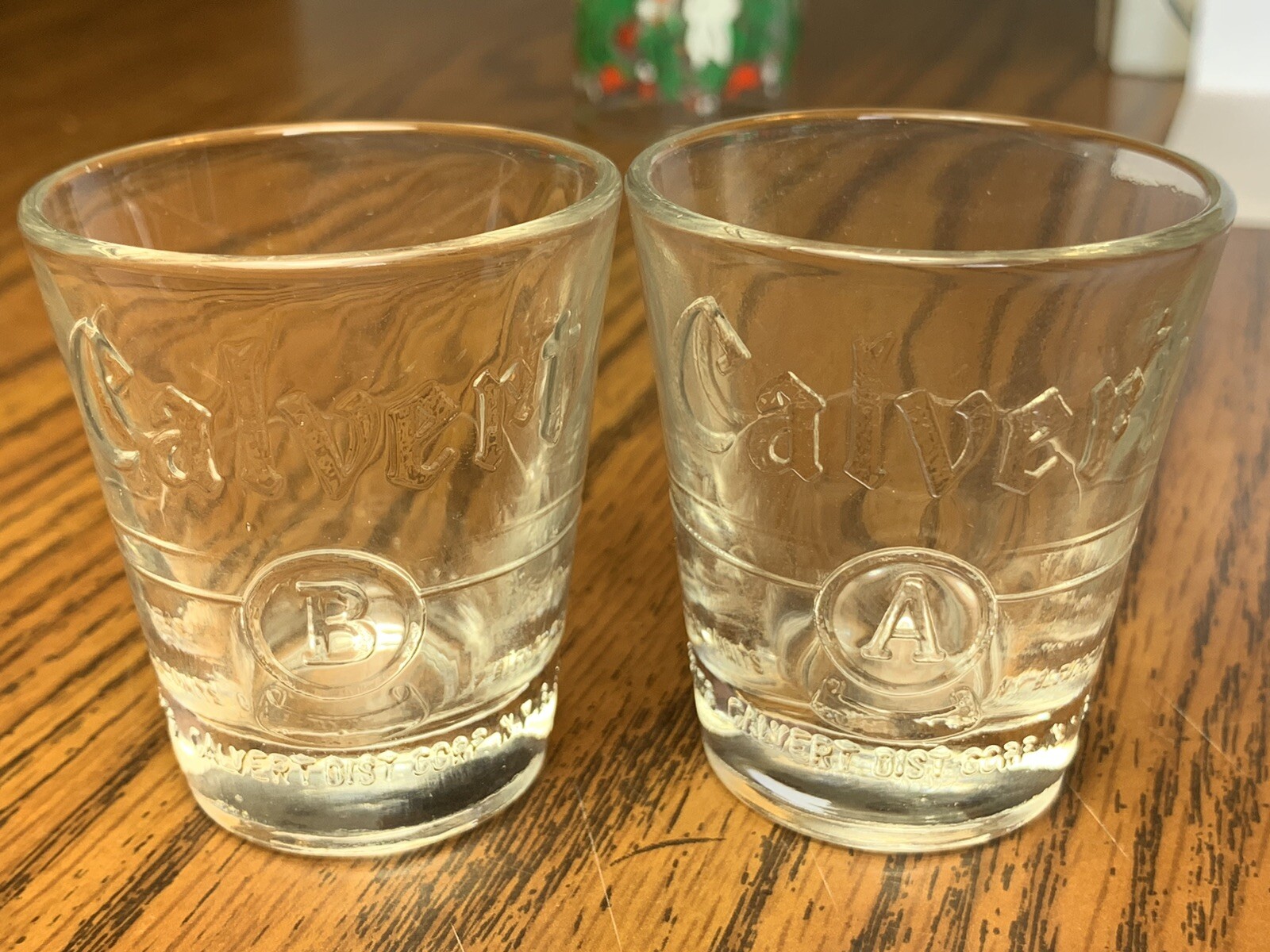 2 Vintge MCM Calvert Whisky A&B  Shot Glasses Whiskey Tequila Rum Bar Ware Glass