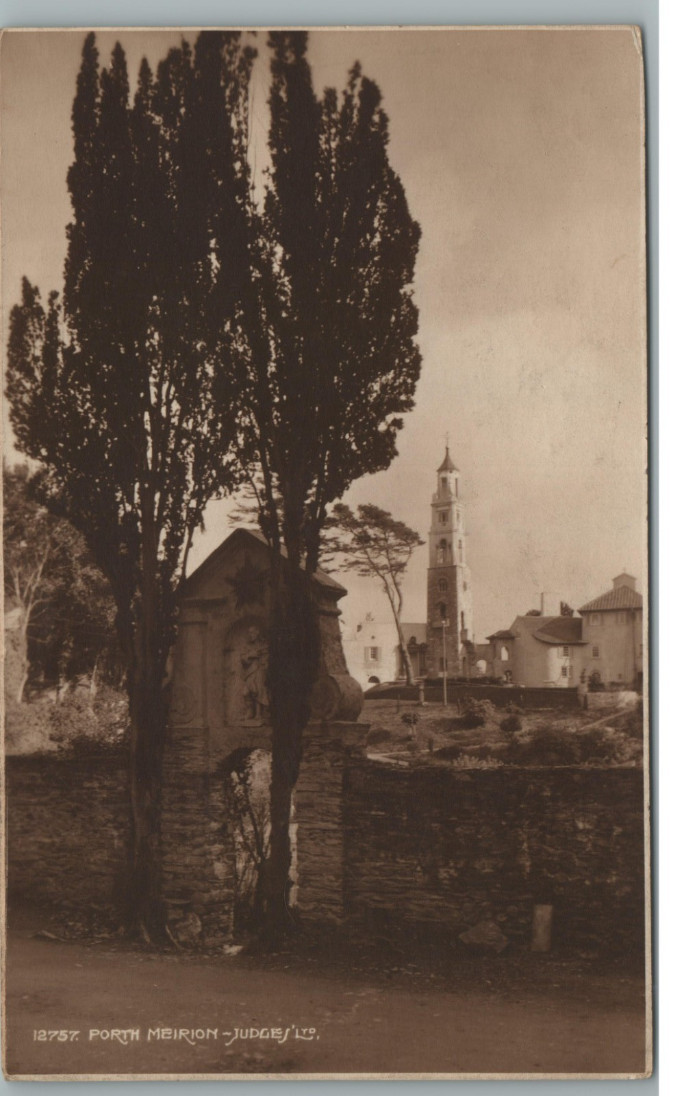 Portmeirion Wales Italianate Village Campanile Tower RPPC Postcard