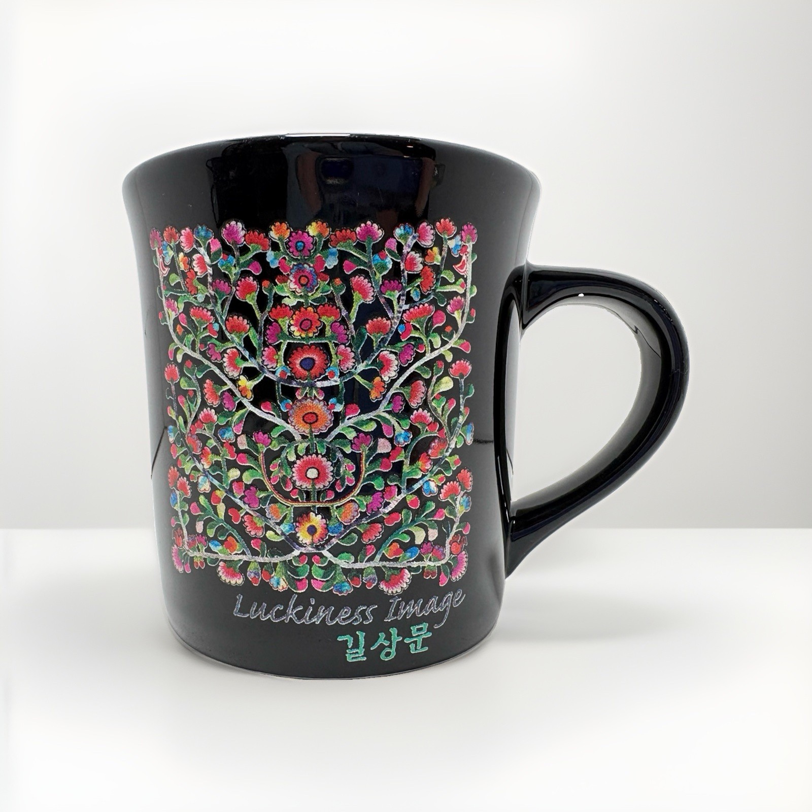 Korean Lucky Pattern Coffee Mug Ceramic Gilsang Luckiness Image Black Cup