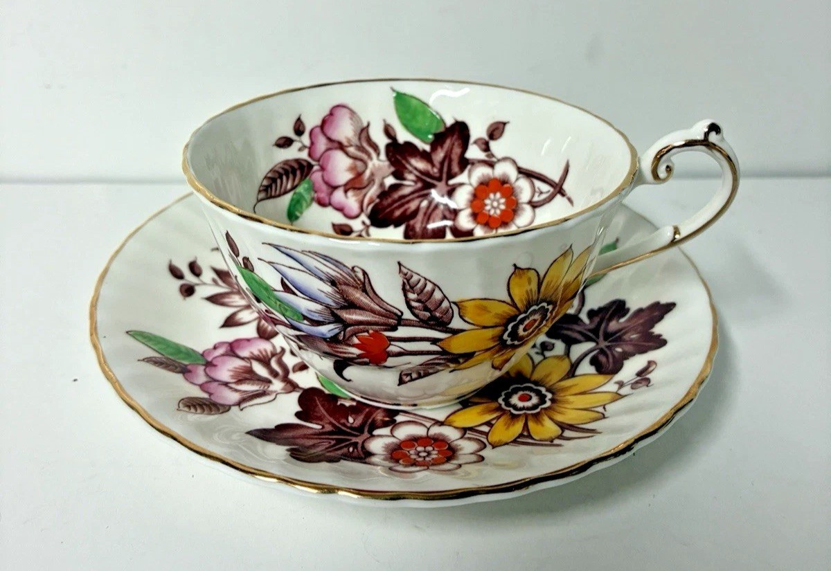 Victoria C&E Fragrance Pattern Hand Painted Bone China Teacup & Saucer England