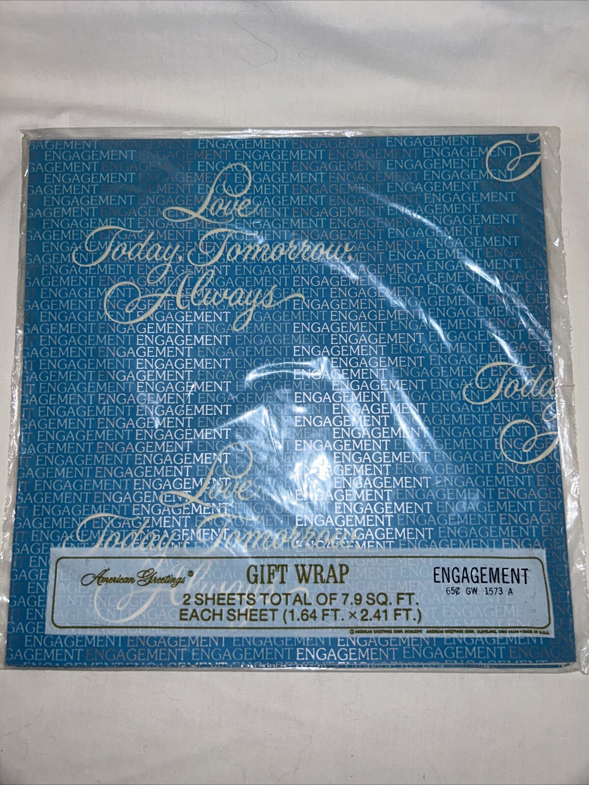 Vintage 1976 Blue Engagement Theme American Greetings Gift Wrap 2x 1.64x2.41ft Vintage 1976 Blue Engagement Theme American Greetings Gift Wrap 2x 1.64x2.41ft