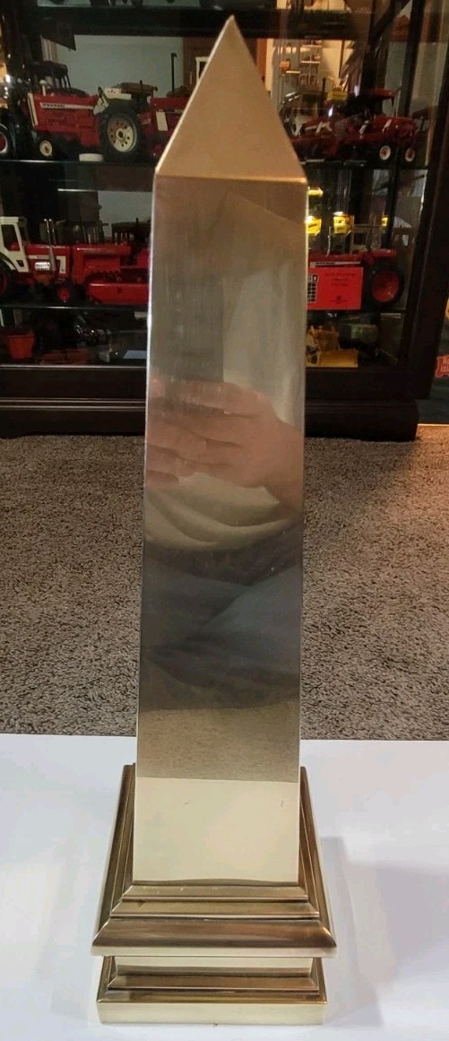 Vintage MCM Decor Large Brass Obelisk 20.5 Tall Home Office Decor Display 