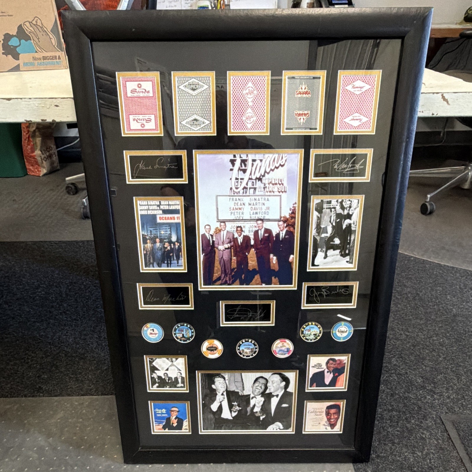 Rat Pack Framed  Vegas Memorabilia Display Sinatra Martin Davis Lawford Bishop