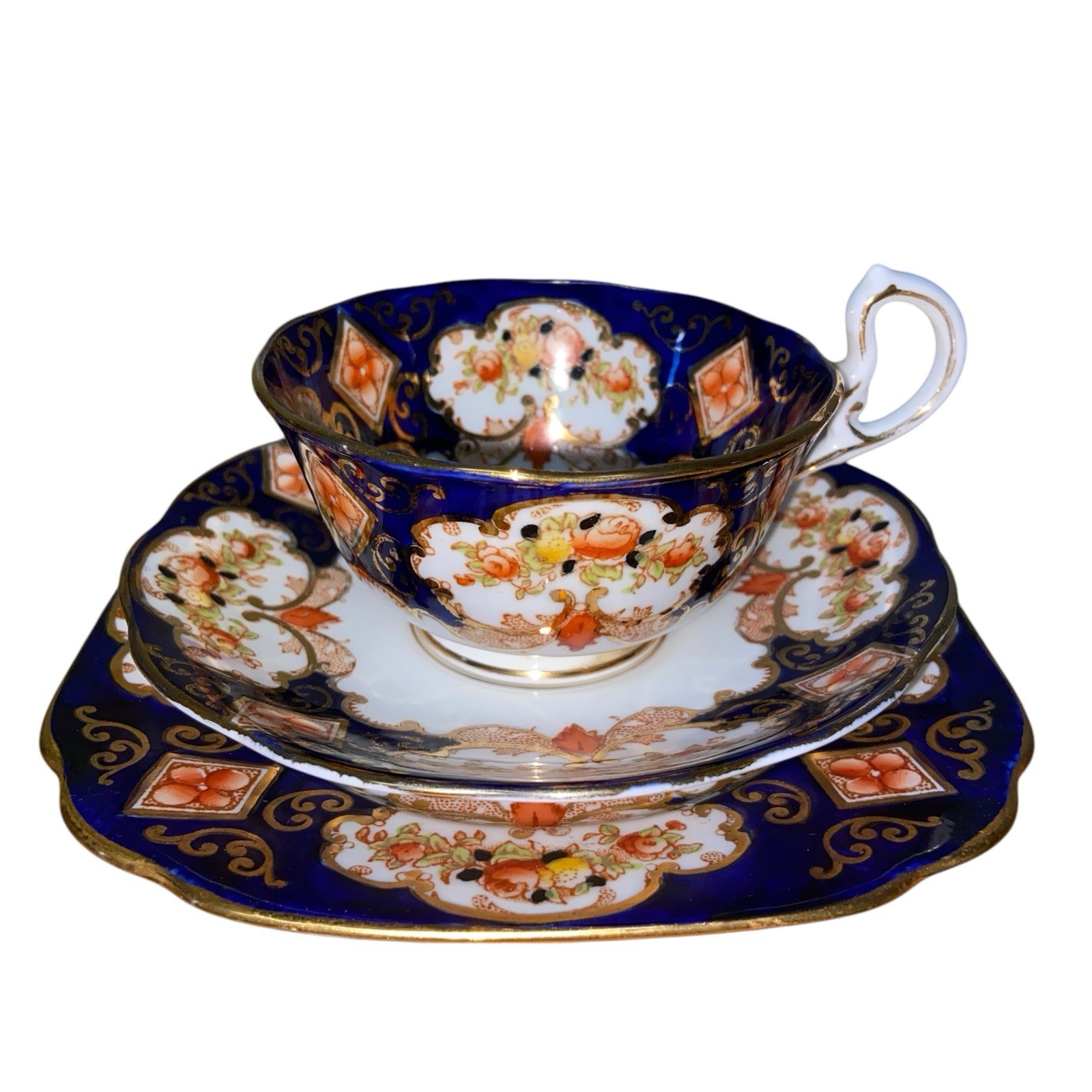 Vintage Royal Albert Crown China Heirloom Trio Tea Cup Saucer Square Plate