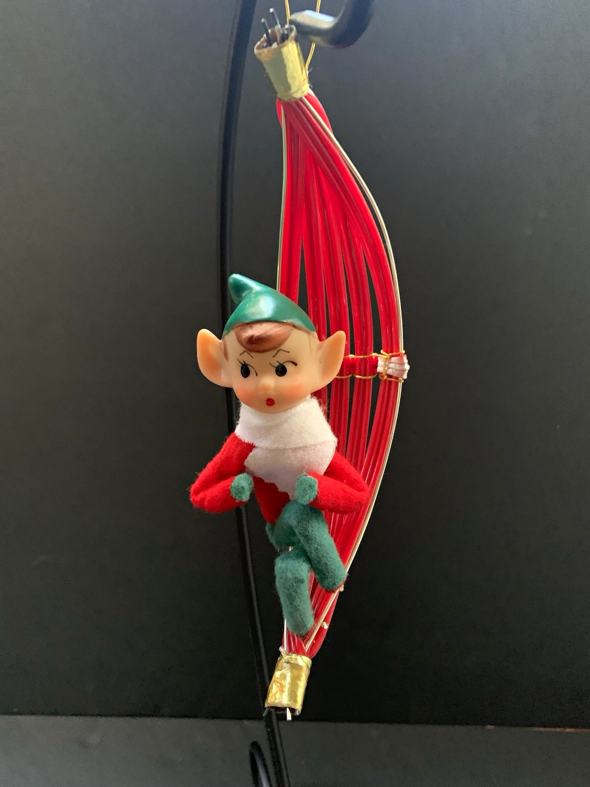 Vintage Knee Hugger Christmas Rubber Face Elf Pixie Ornament Hammock Swing Japan Vintage Knee Hugger Christmas Rubber Face Elf Pixie Ornament Hammock Swing Japan