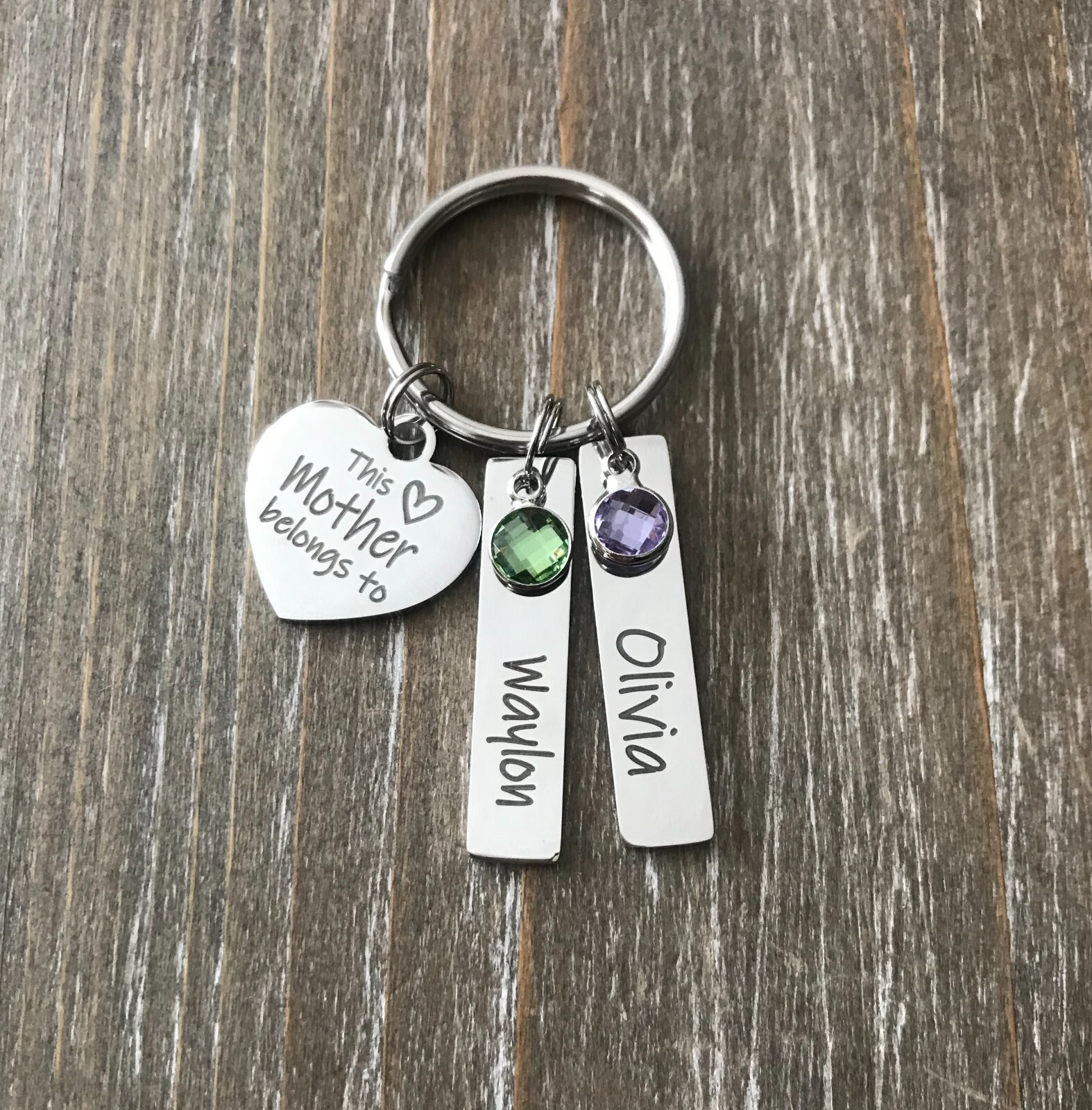 Mother Keychain personalized engraved name birthstone custom Mom Jewelry Gift
