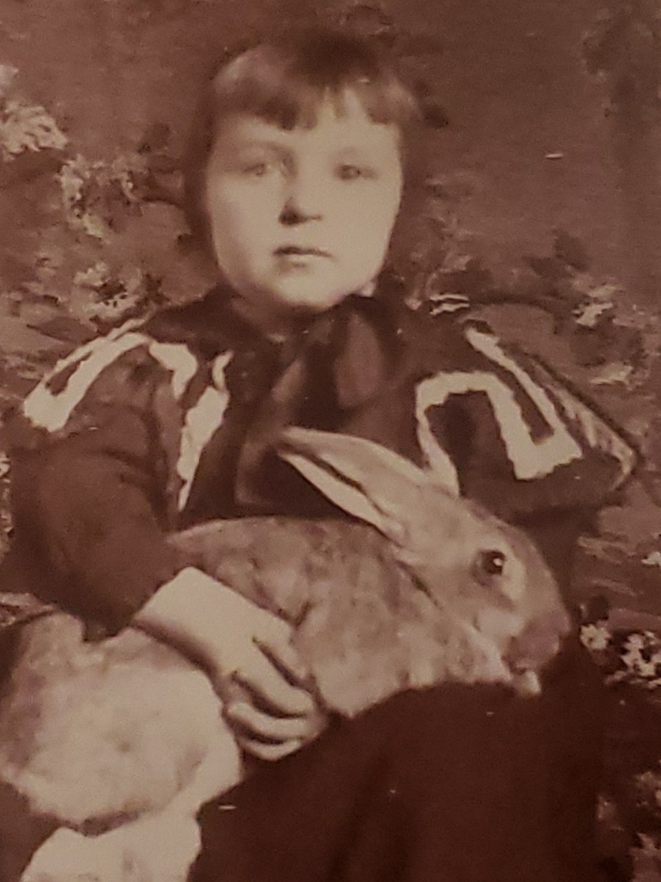 Antique 1900s Ward's Studio Visalia CA Photo Girl Holding Large Pet Rabbit Doll 