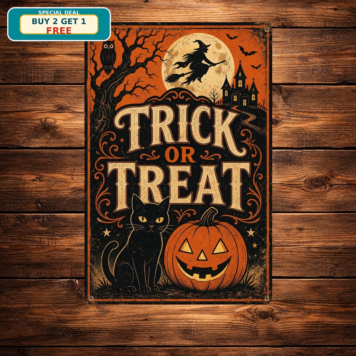 Trick or Treat Halloween Party Welcome Gate Metal Sign Wall Decor