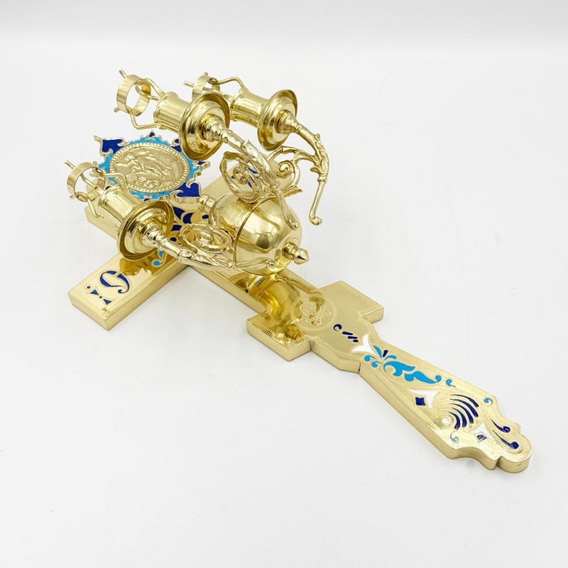 Easter three candlestick on the cross cast brass 13.77\