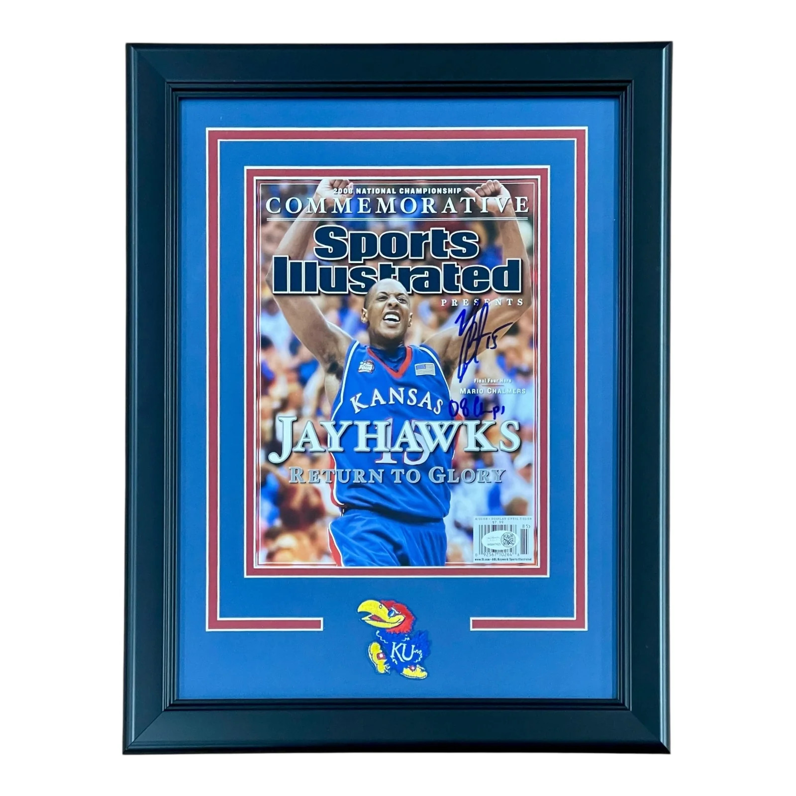 Mario Chalmers Autographed Kansas Jayhawks Deluxe Framed Commemorative Sports Il