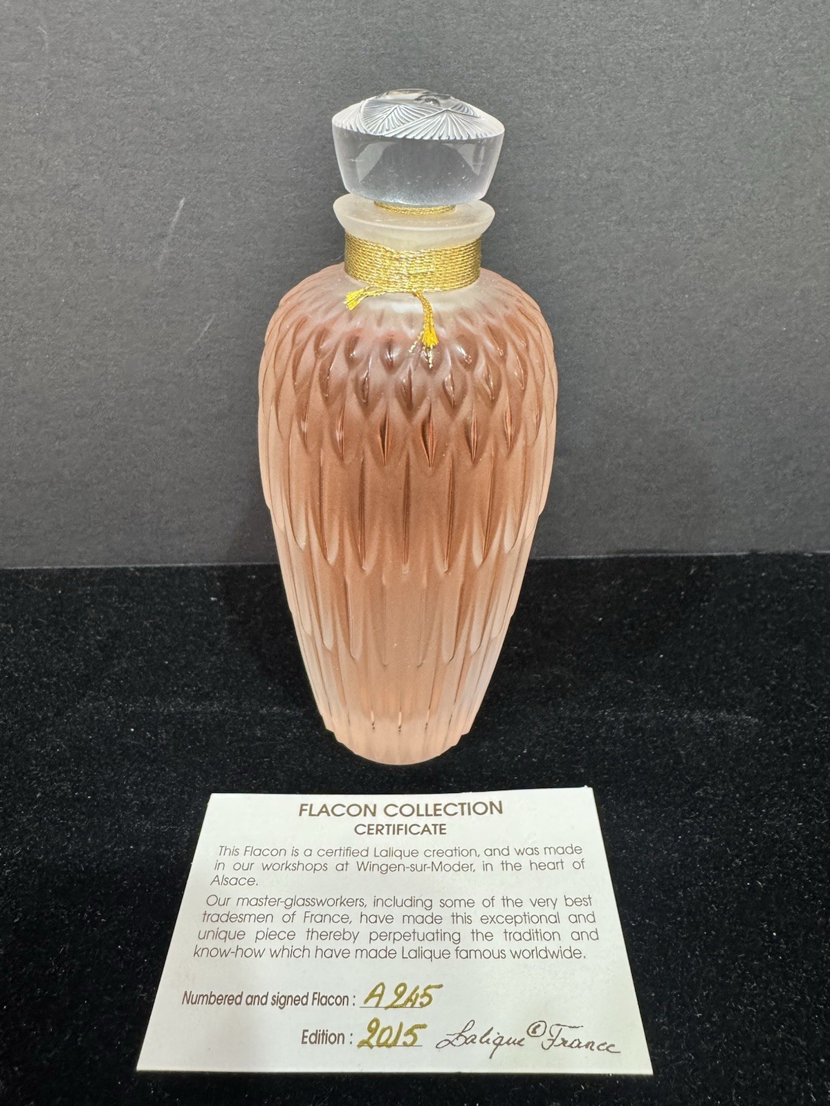 RARE Lalique Limited Edition 2015  Perfume Bottle “Plume” Mint With Certificate