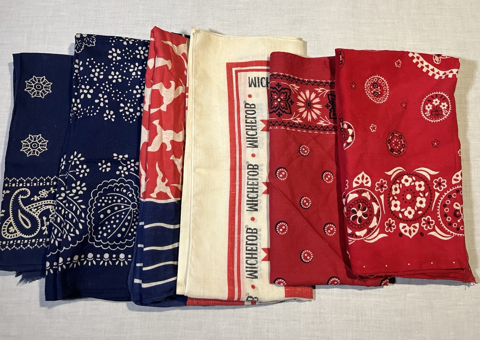 Vintage Bandanas *Lot of 6* Michelob Fast Color Red & Indigo Various Prints 