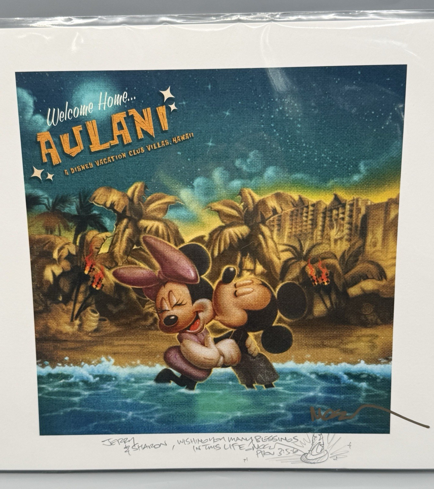 Disney Aulani Mickey Minnie Noah Elias Signed Art Print Sketch DVC Hawaii