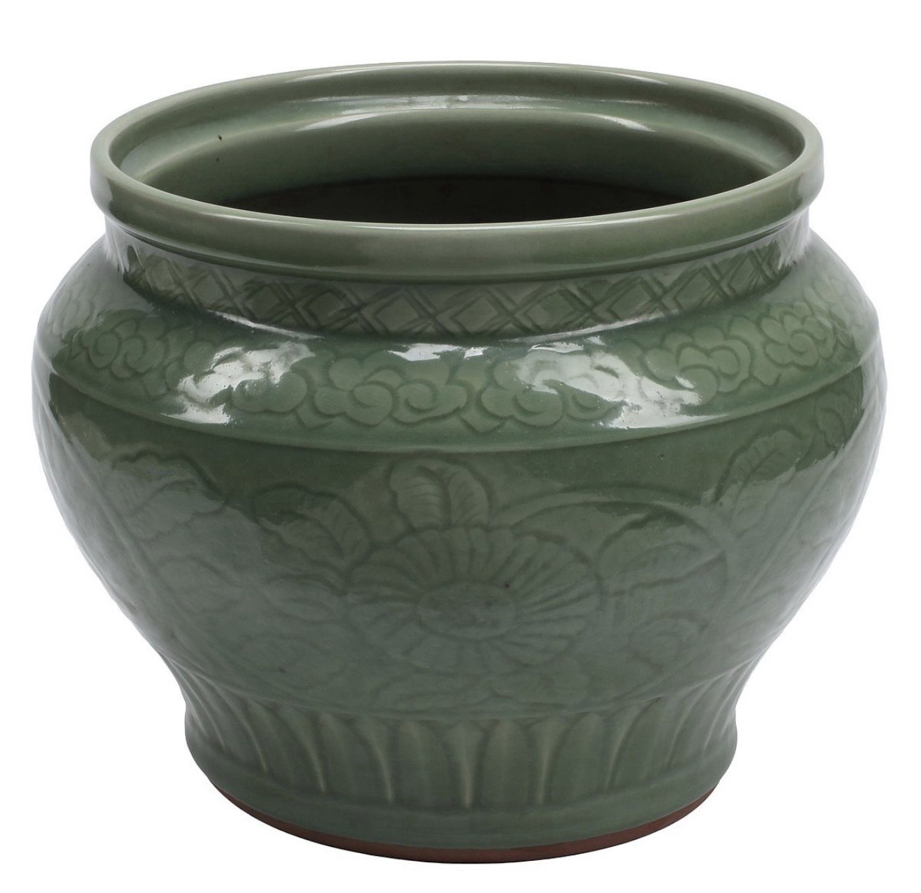 Huge Chinese Longquan Celadon Incised Porcelain Planter / Jardiniere Ming Style