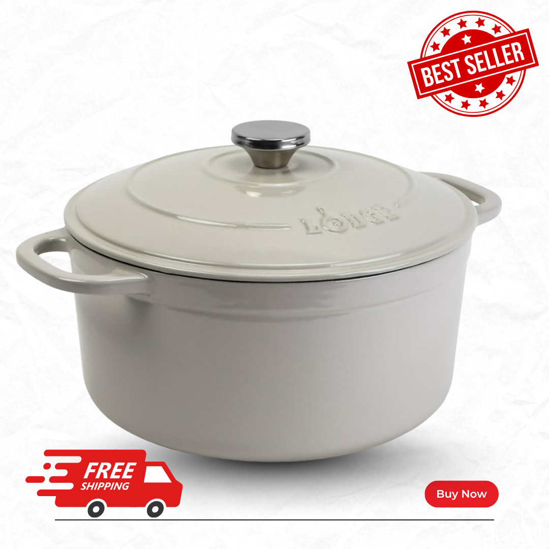 [FASH SALE] Lodge Cast Iron 5.5qt Oyster White Enameled Dutch Oven NEW