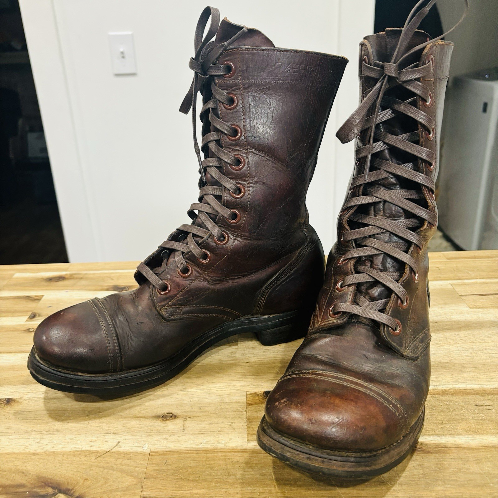 Vtg M1948 Russet Brown Combat Boots US Army Korean War Cap Toe Jump WWII 7.5 EE