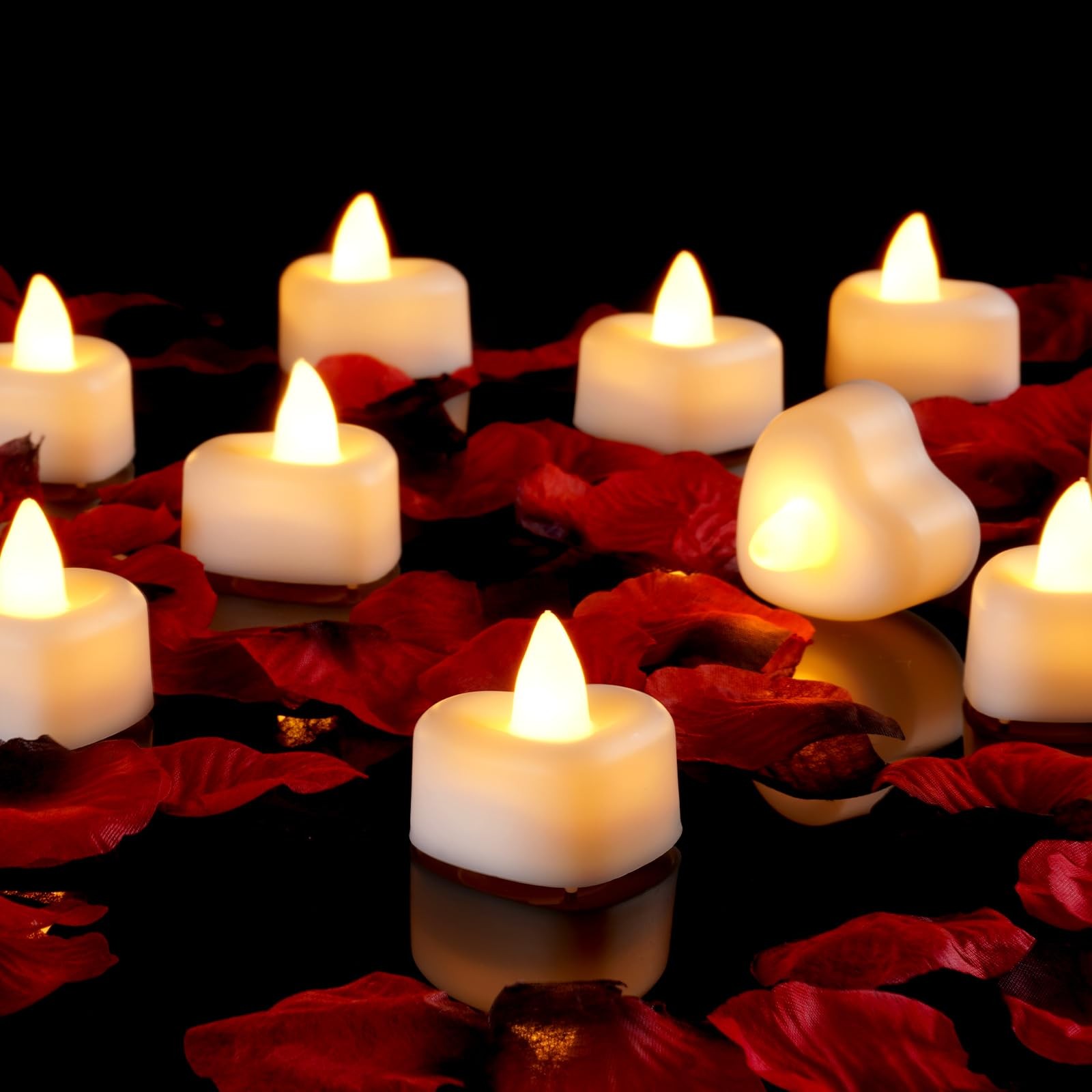 1000 Pieces Artificial Rose Petals With 12 Heart Led Tea Lights Candles Kit 1000 Pieces Artificial Rose Petals With 12 Heart Led Tea Lights Candles Kit
