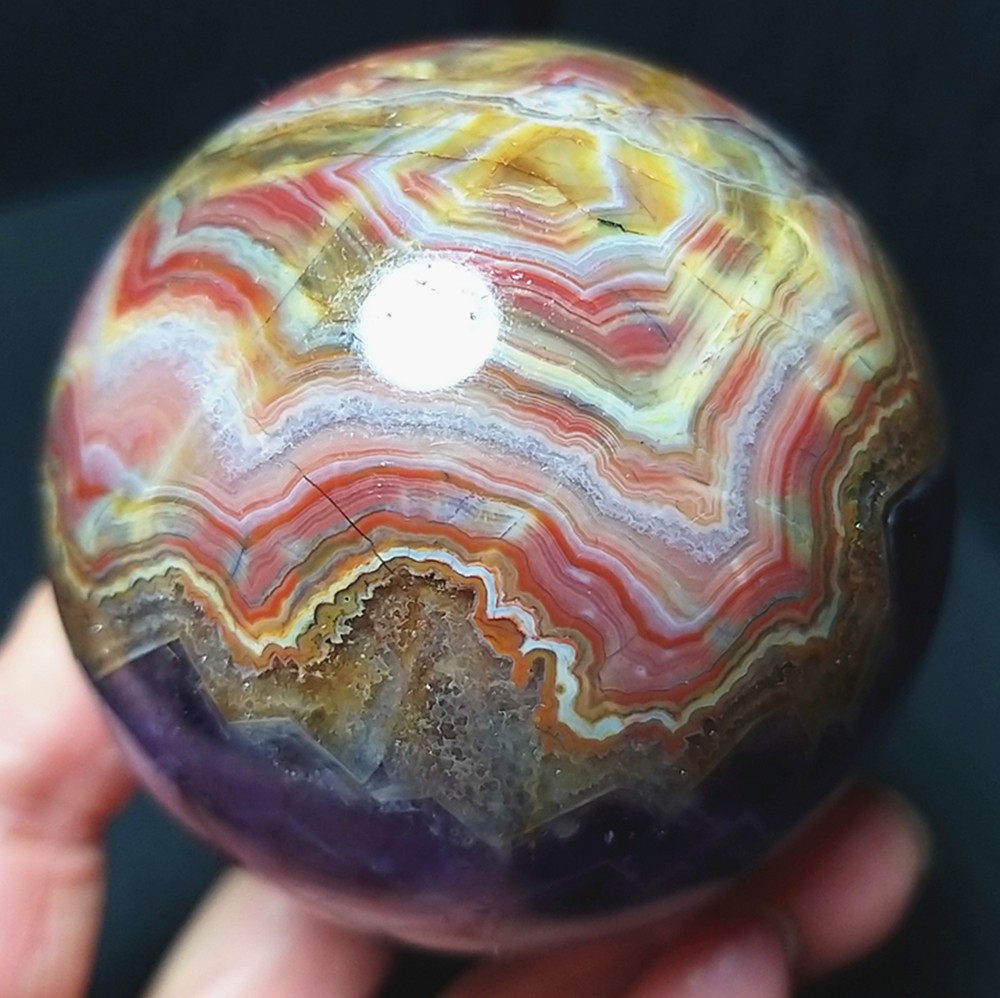 RARE 339.2g Natural Polished Banded Agate Amethyst Symbiosis Crystal Ball A5055