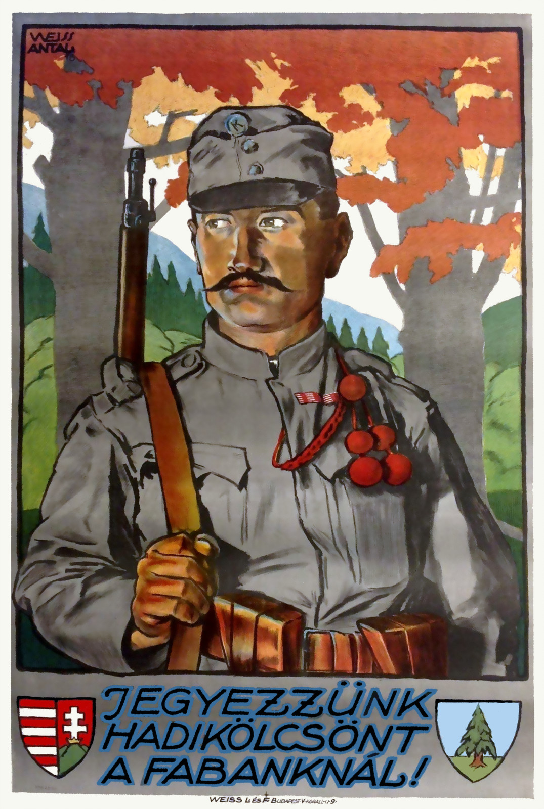 Vintage Hungarian Military Poster by Weiss Antal (c1910s) - RARE Reprint Vintage Hungarian Military Poster by Weiss Antal (c1910s) - RARE Reprint