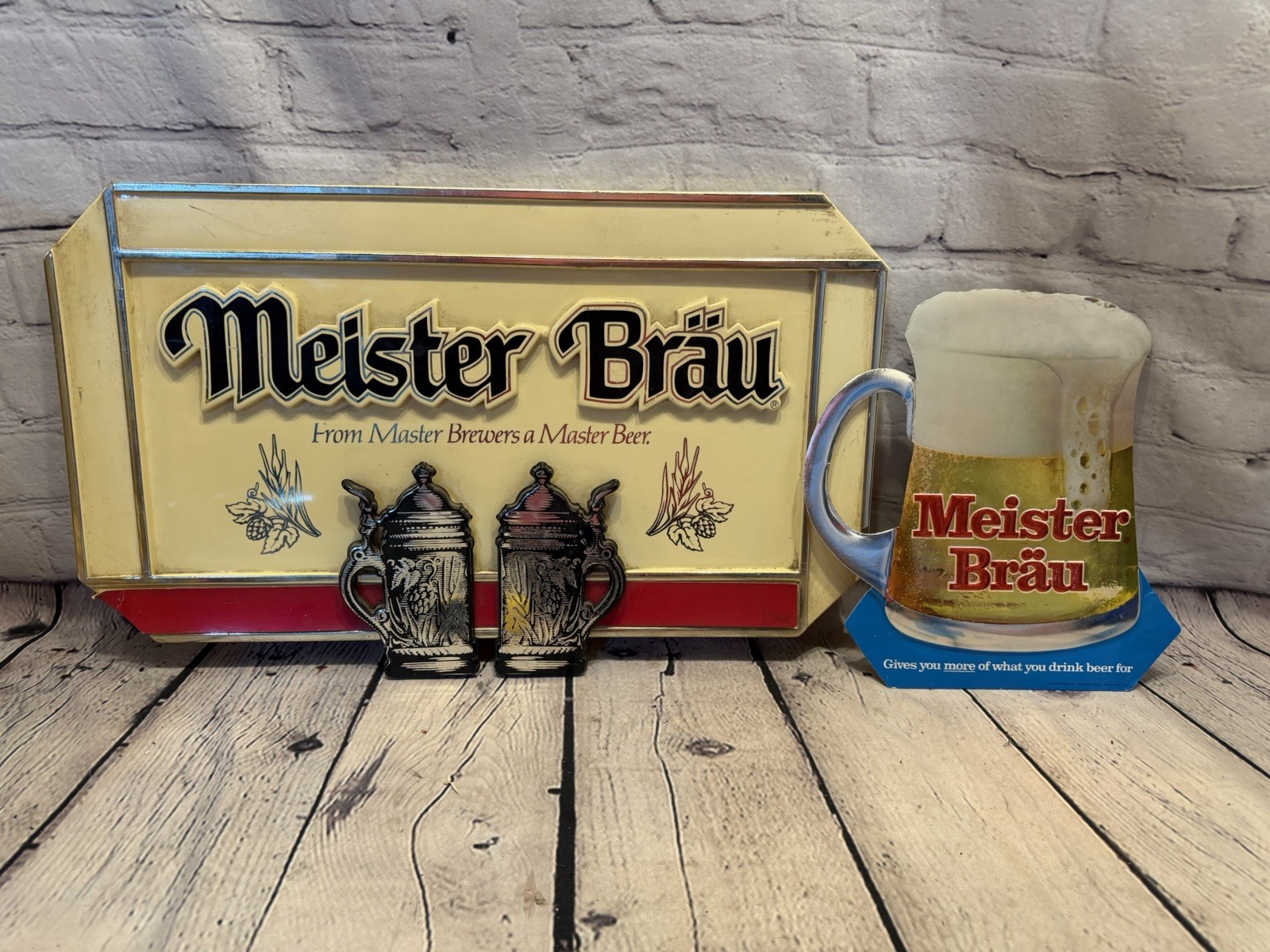 Vintage Meister Brau Beer Signs Lot of 2 Bar Man Cave