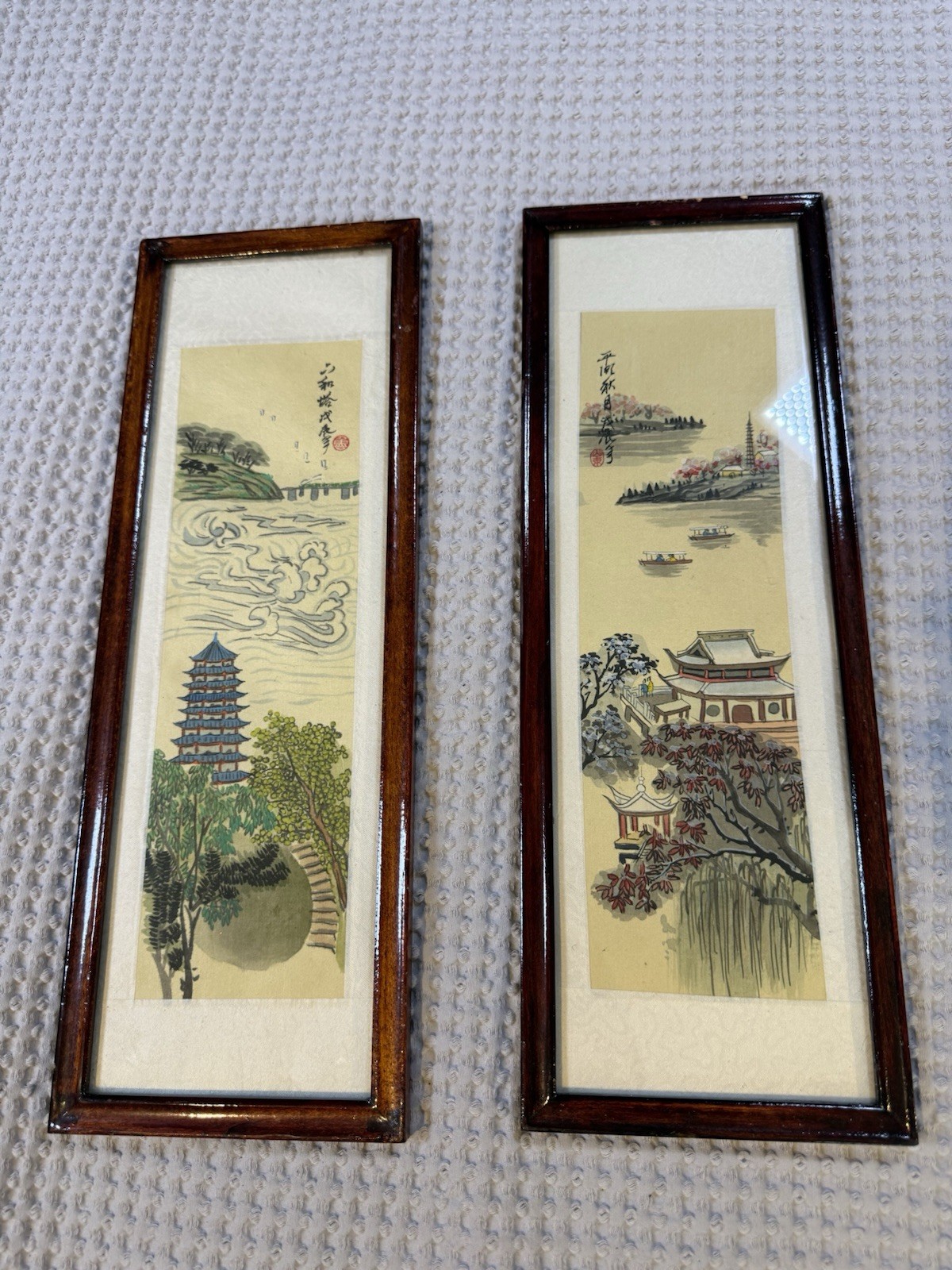 Vintage Chinese Pagoda Landscape Prints Framed Pair Wall Art Mid Century Decor Vintage Chinese Pagoda Landscape Prints Framed Pair Wall Art Mid Century Decor